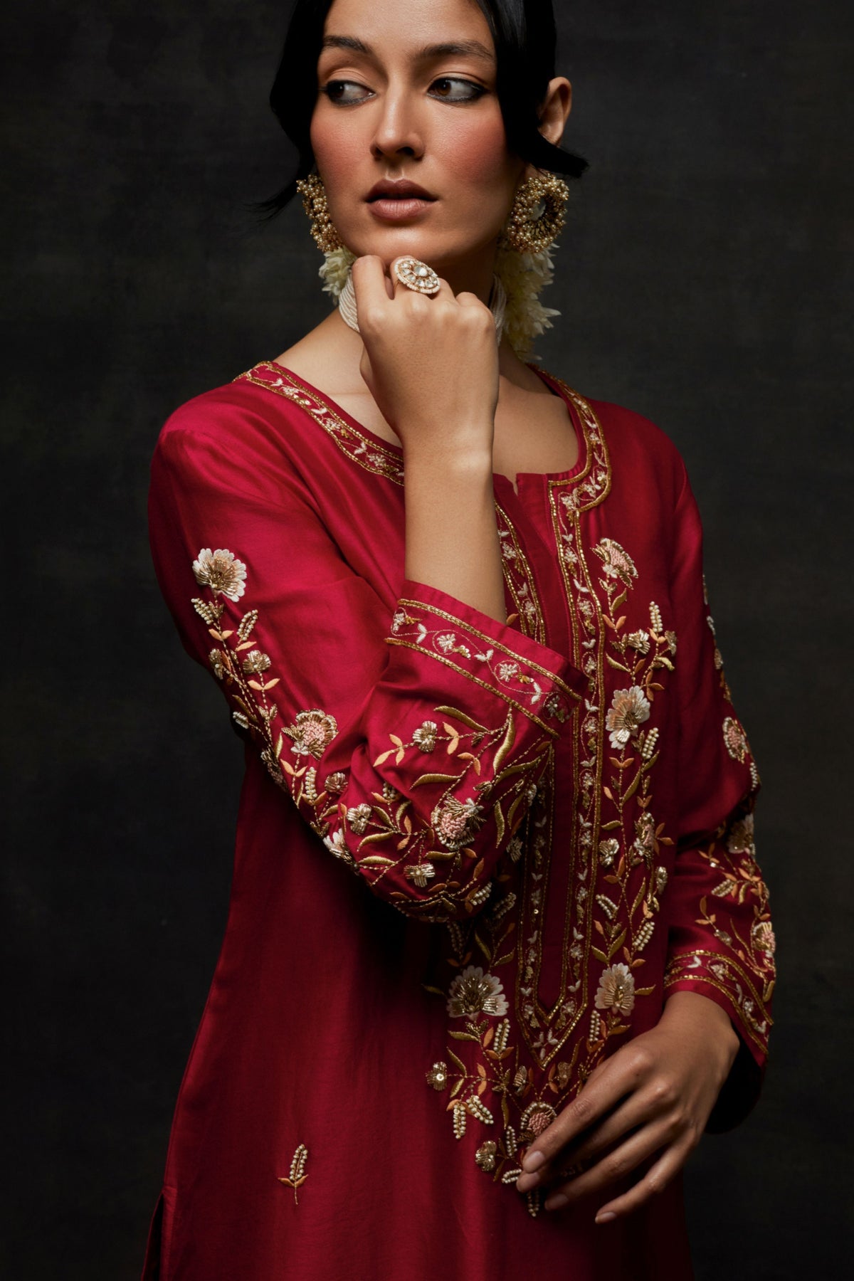 Red Placket Kurta Set