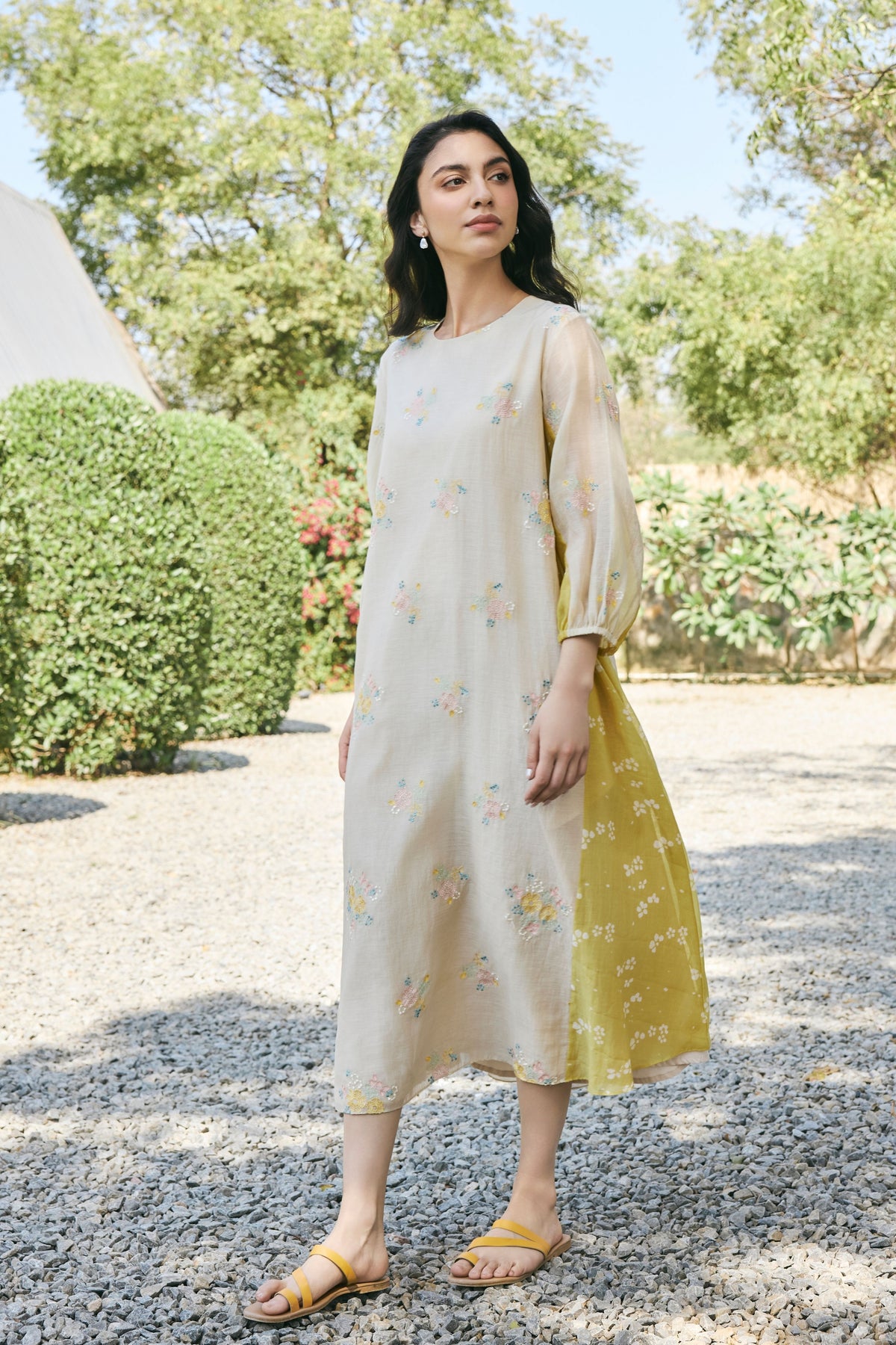 Ecru Embroidered Dress