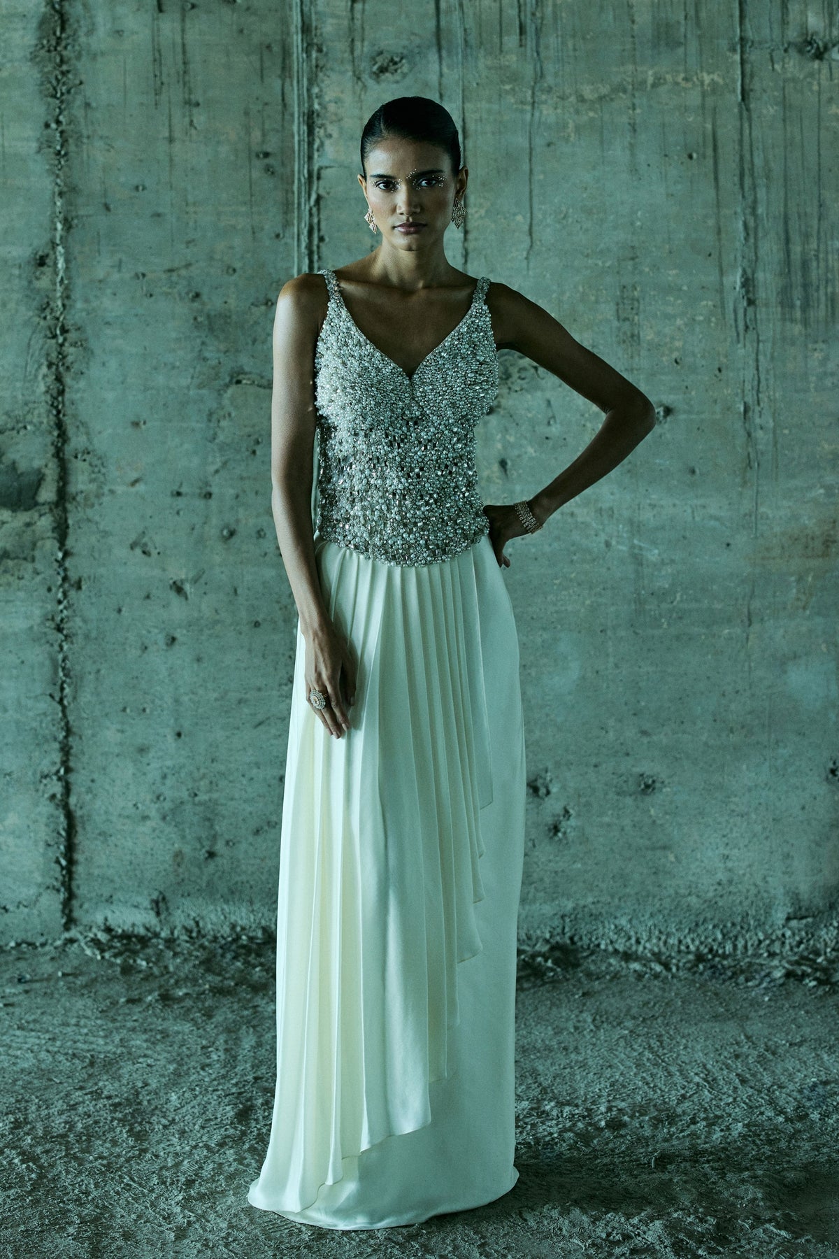 Ivory Embellished Corset With Skirt