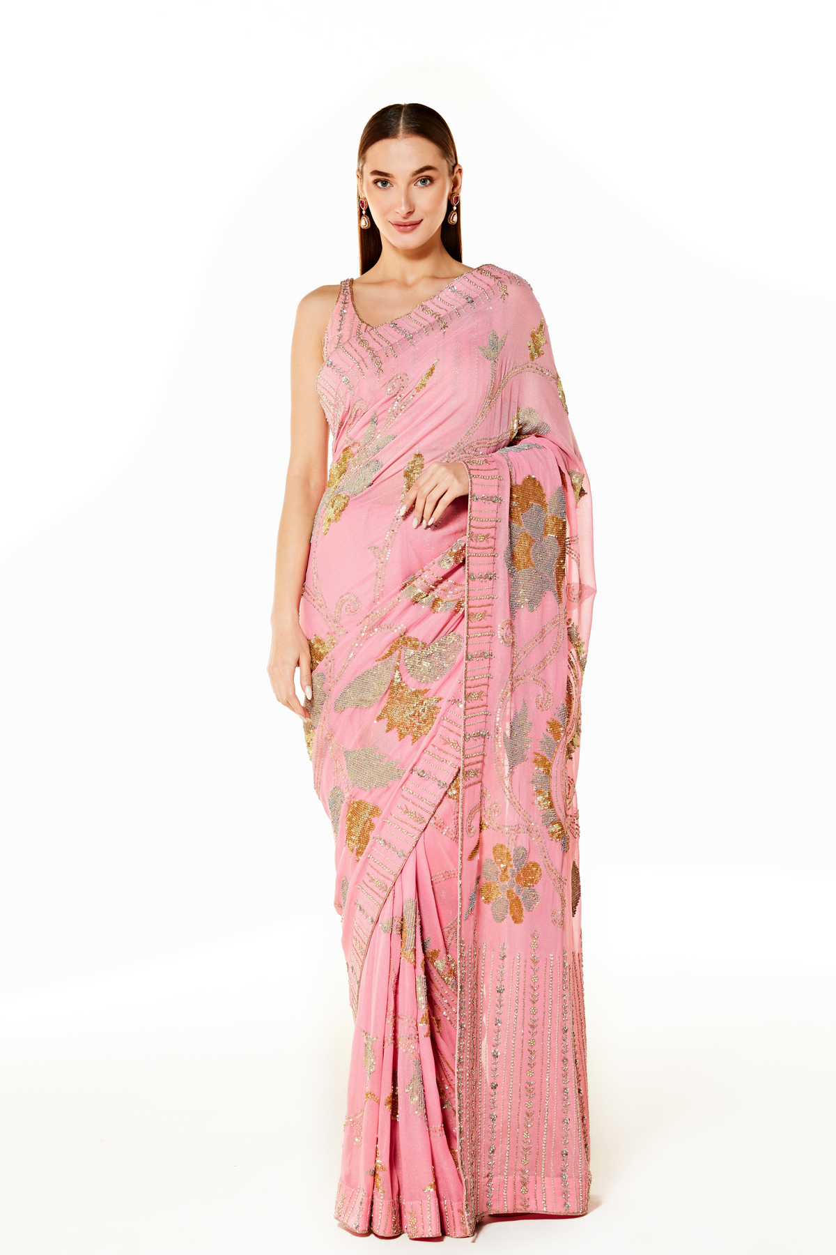 Pink Zaynab Sequin Saree Set