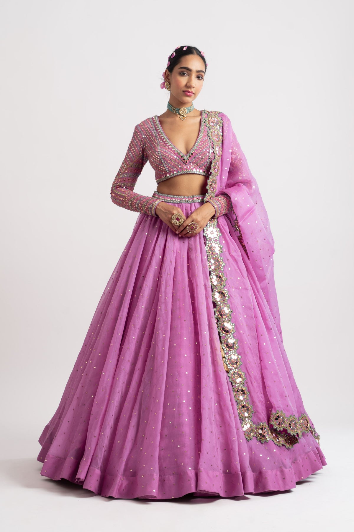 Dark blush silk organza lehenga