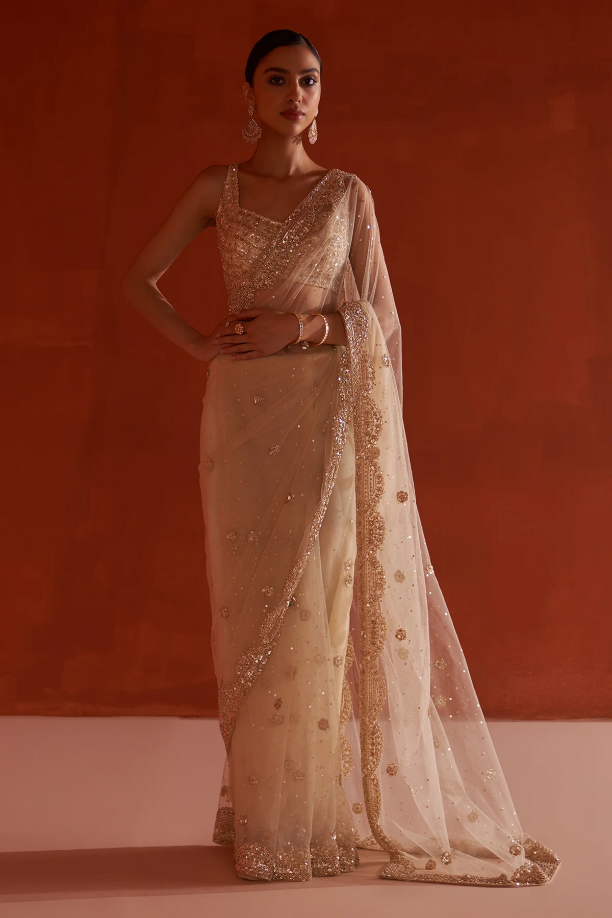 Gold Net Saree