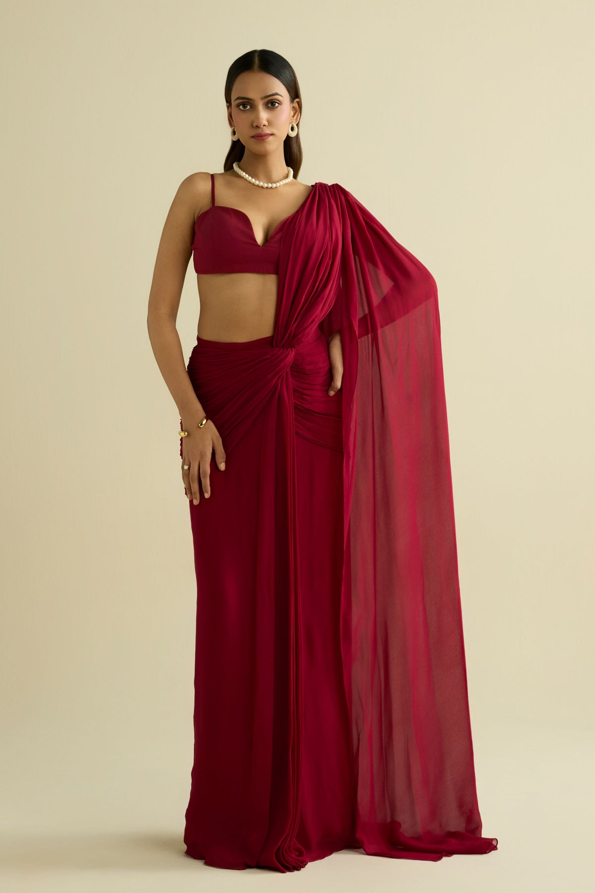 Maroon Pre-draped Saree