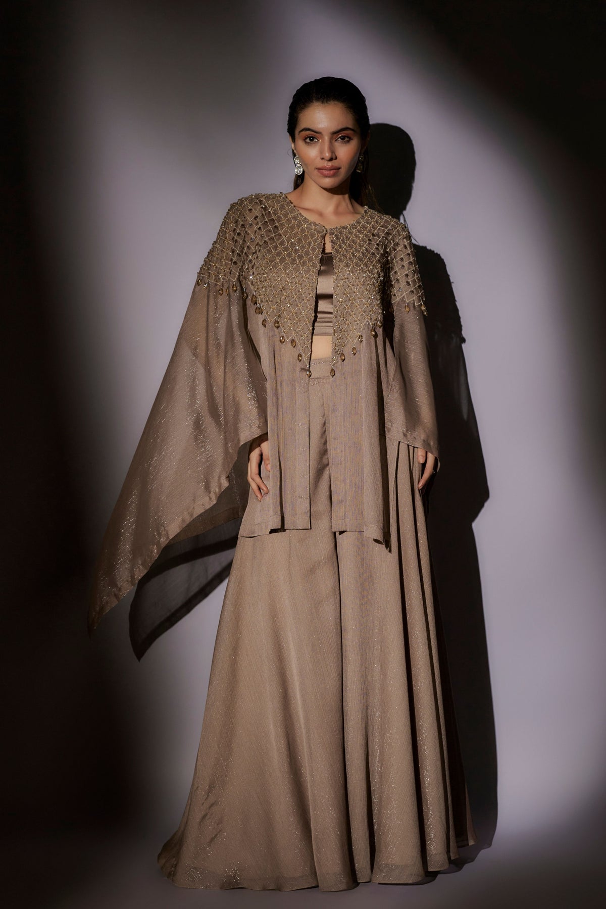 Coffee Embroidered Sharara Set