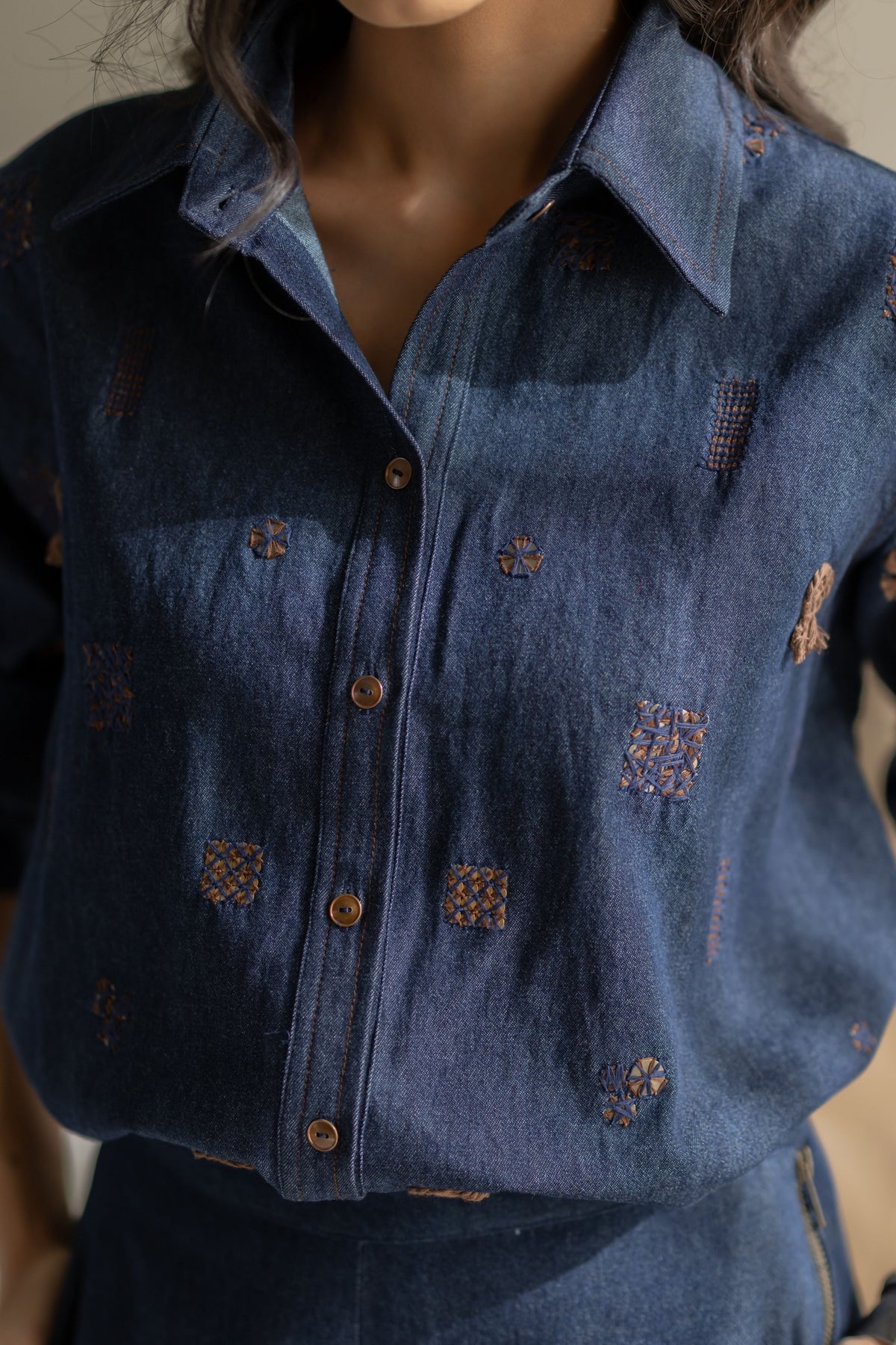 Denim Scattered Embroidered Shirt