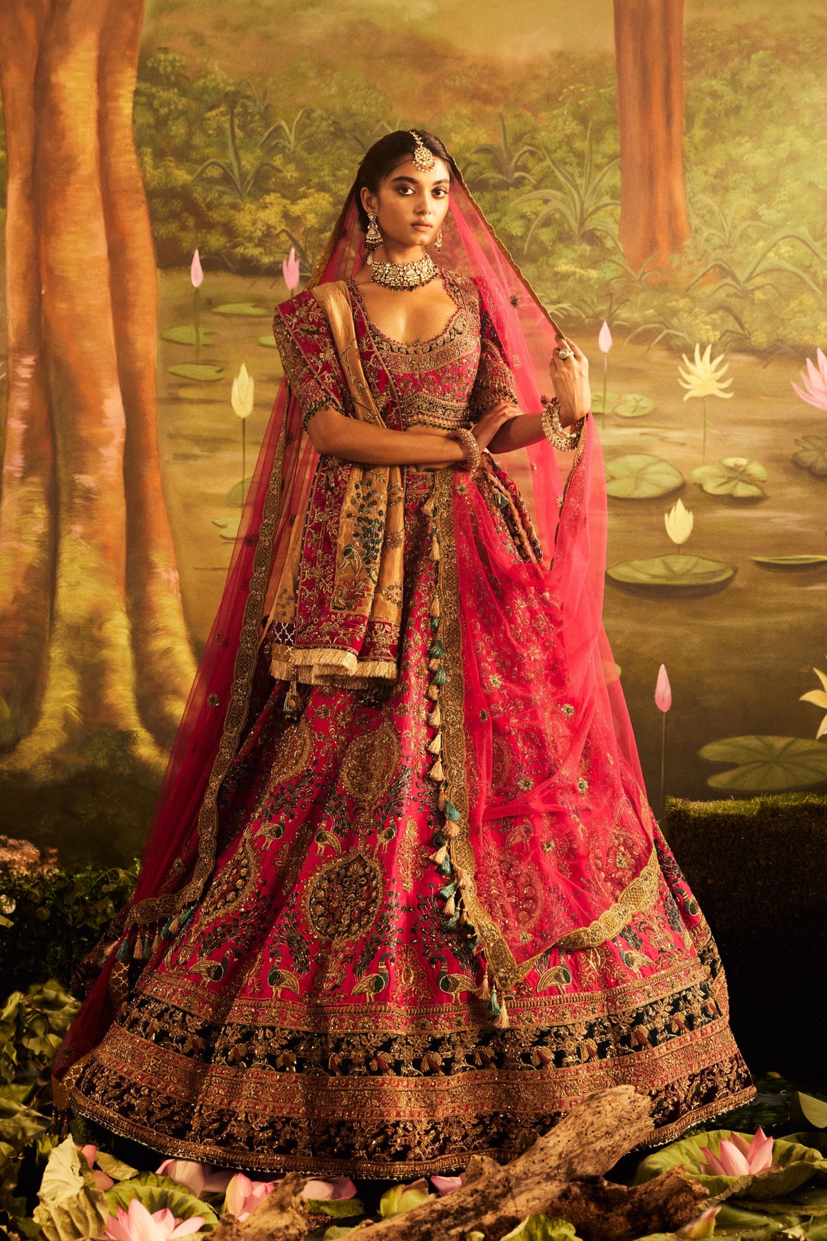 Hot Pink Raw Silk Lehenga