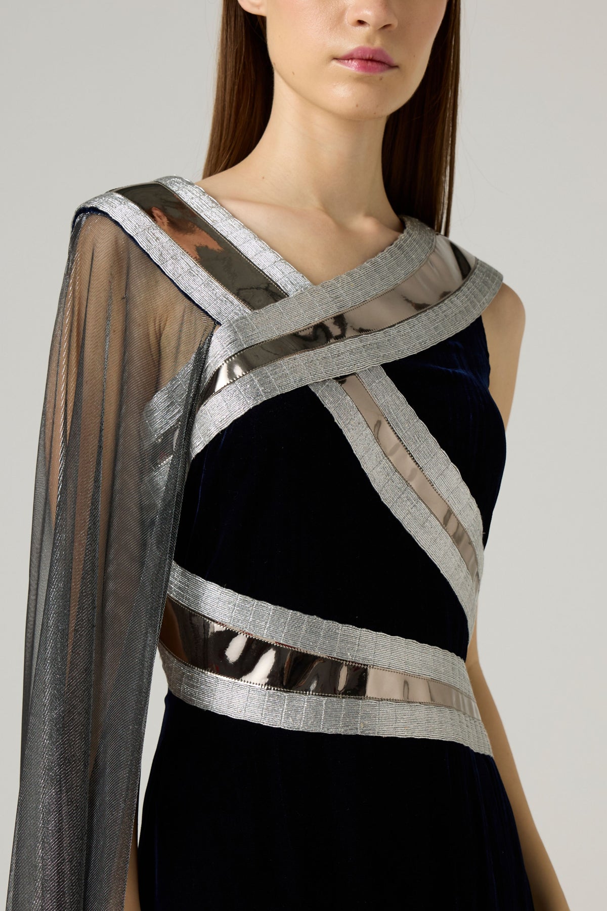 Metallic Tape Velvet Dress