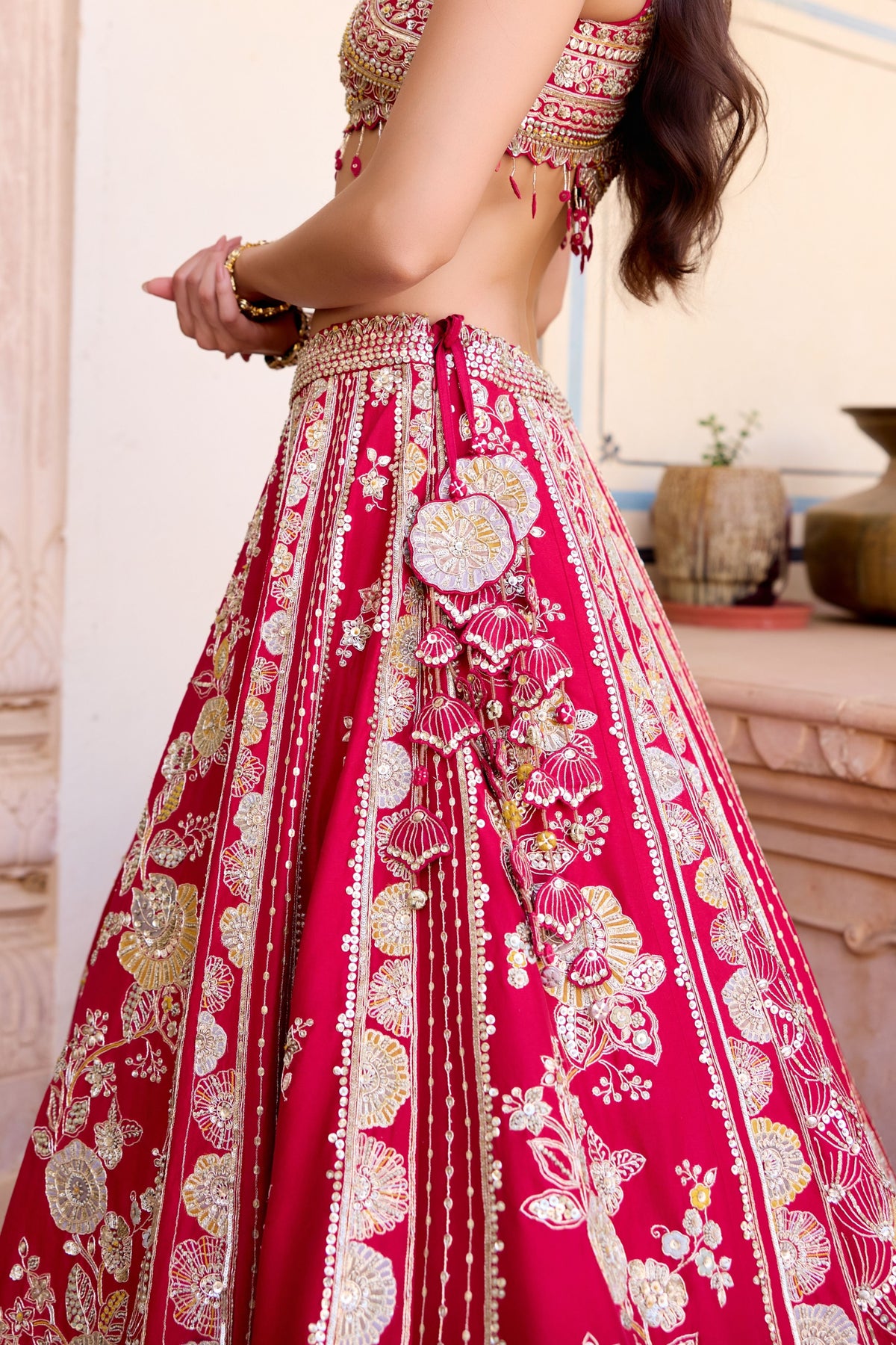 Cut Ruby Mulberry Lehenga Set