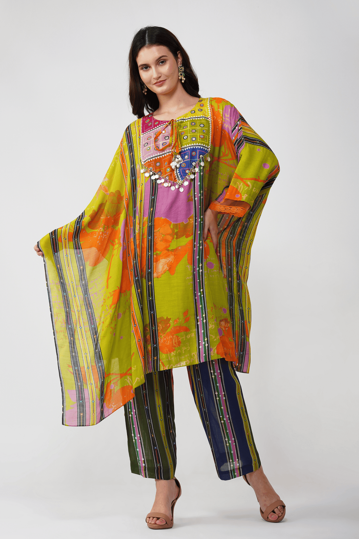 Banjara Bloom Asymmetric Kaftan Set