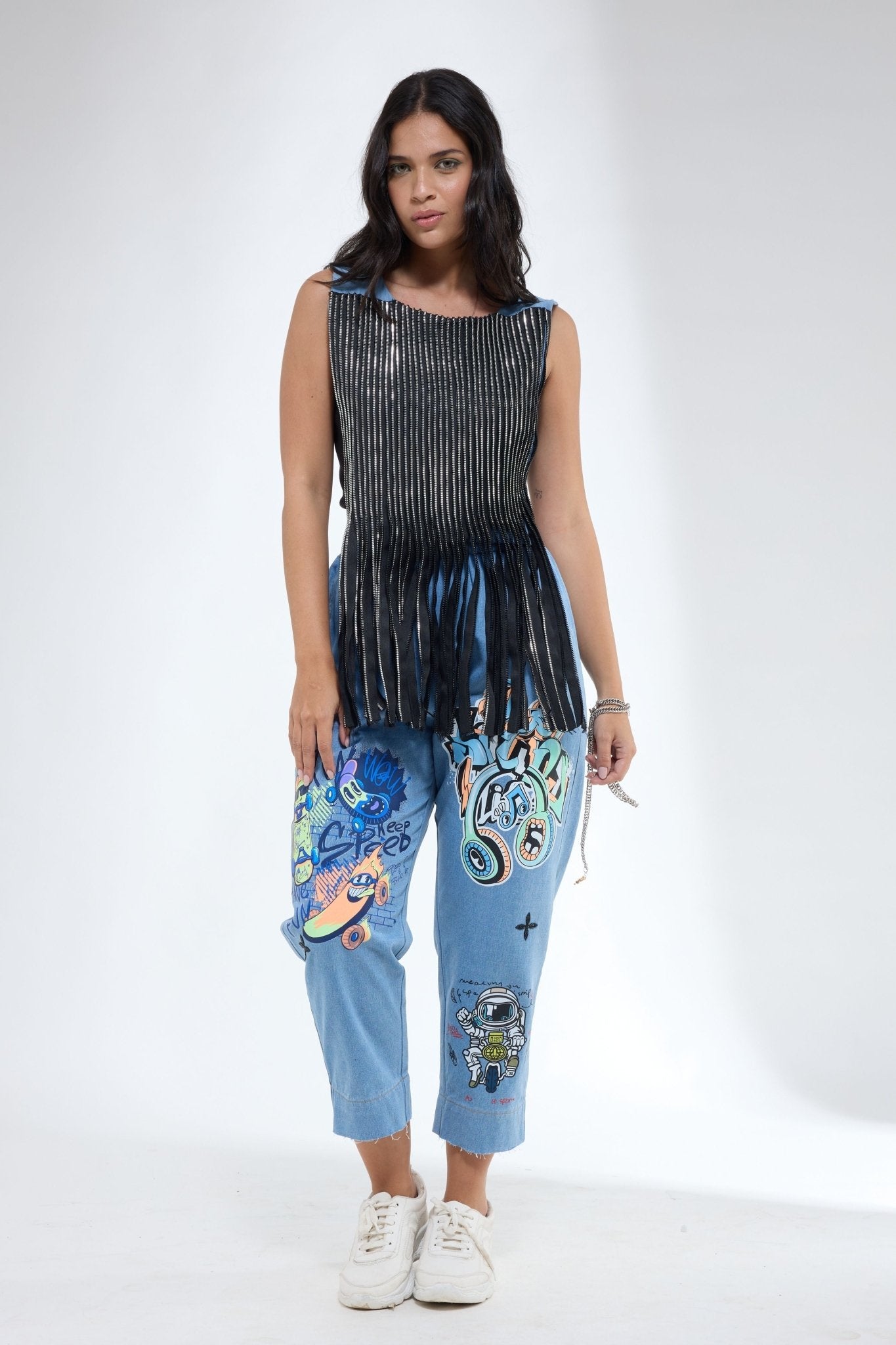 Denim Textured Zip Top - Krati Jain - Elahe