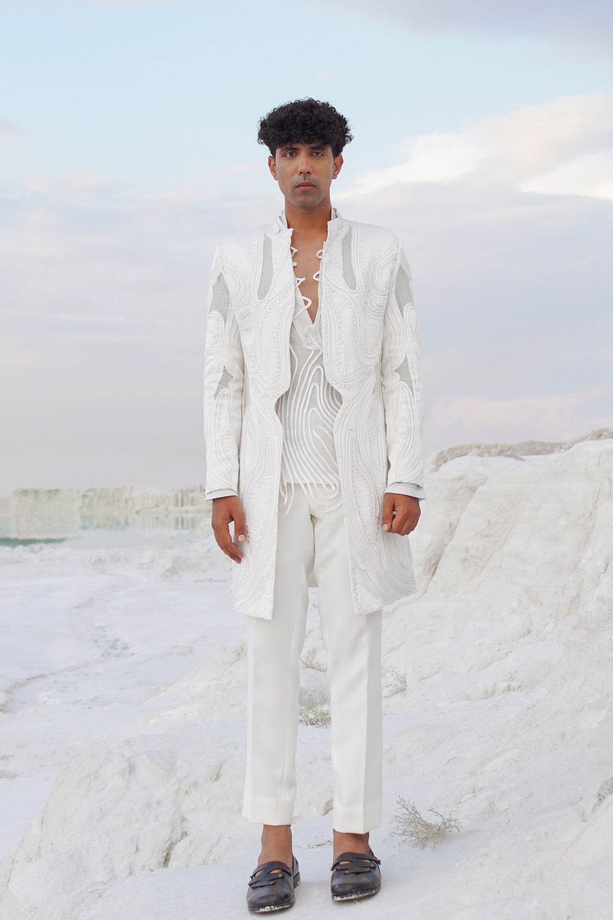 White Scallop Jacket Set