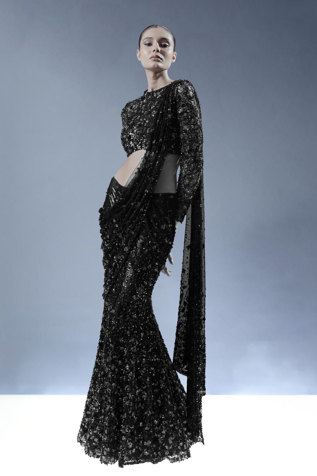 Black Midnight Ember Drape Saree