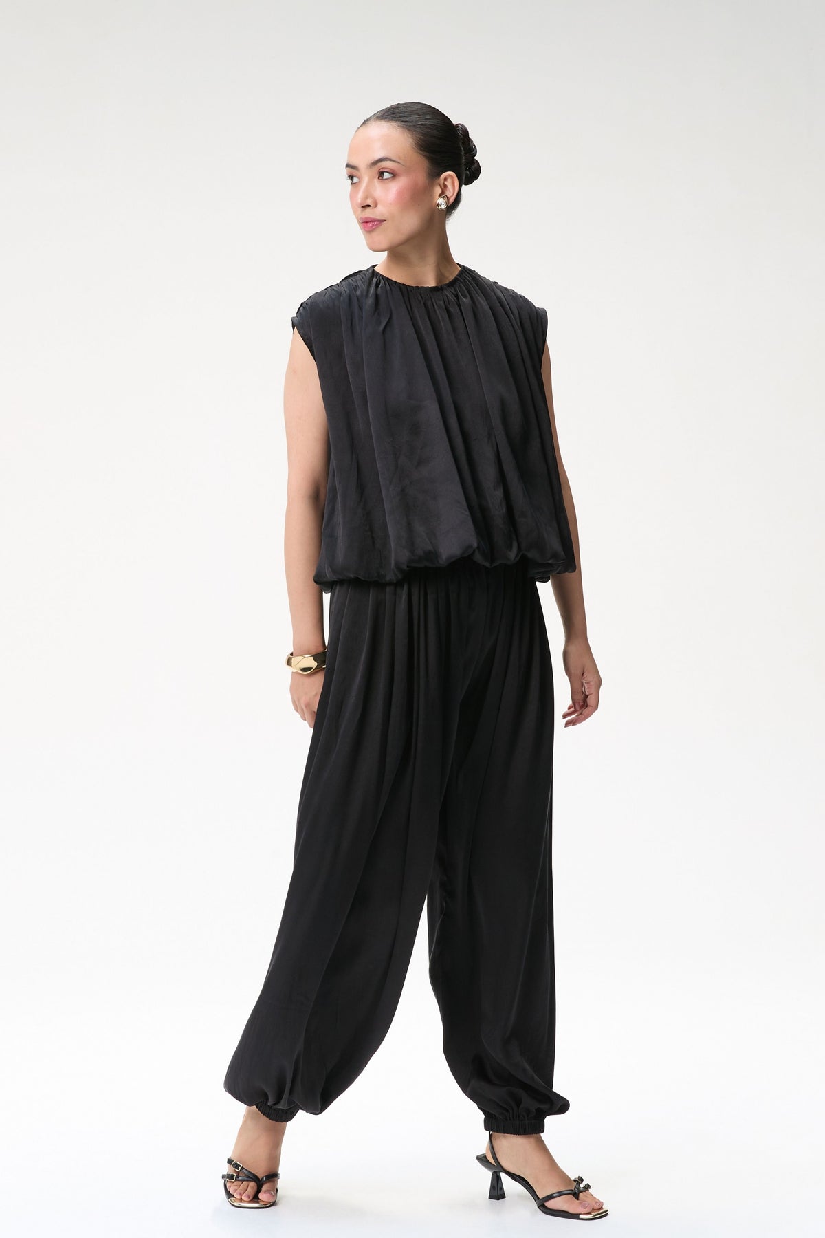 Black Silk Balloon Top