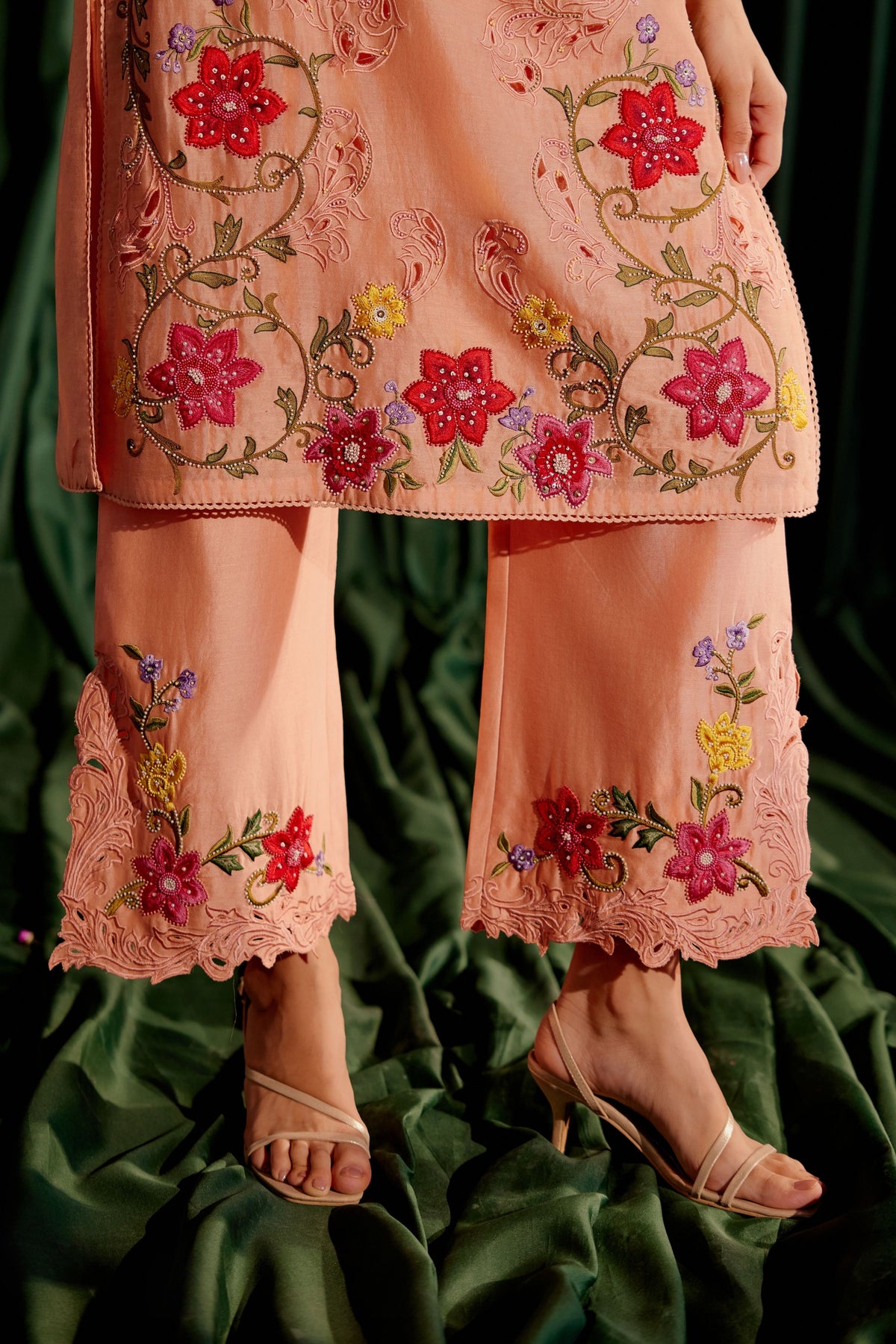 Apricot Multi Color Floral Kurta Set