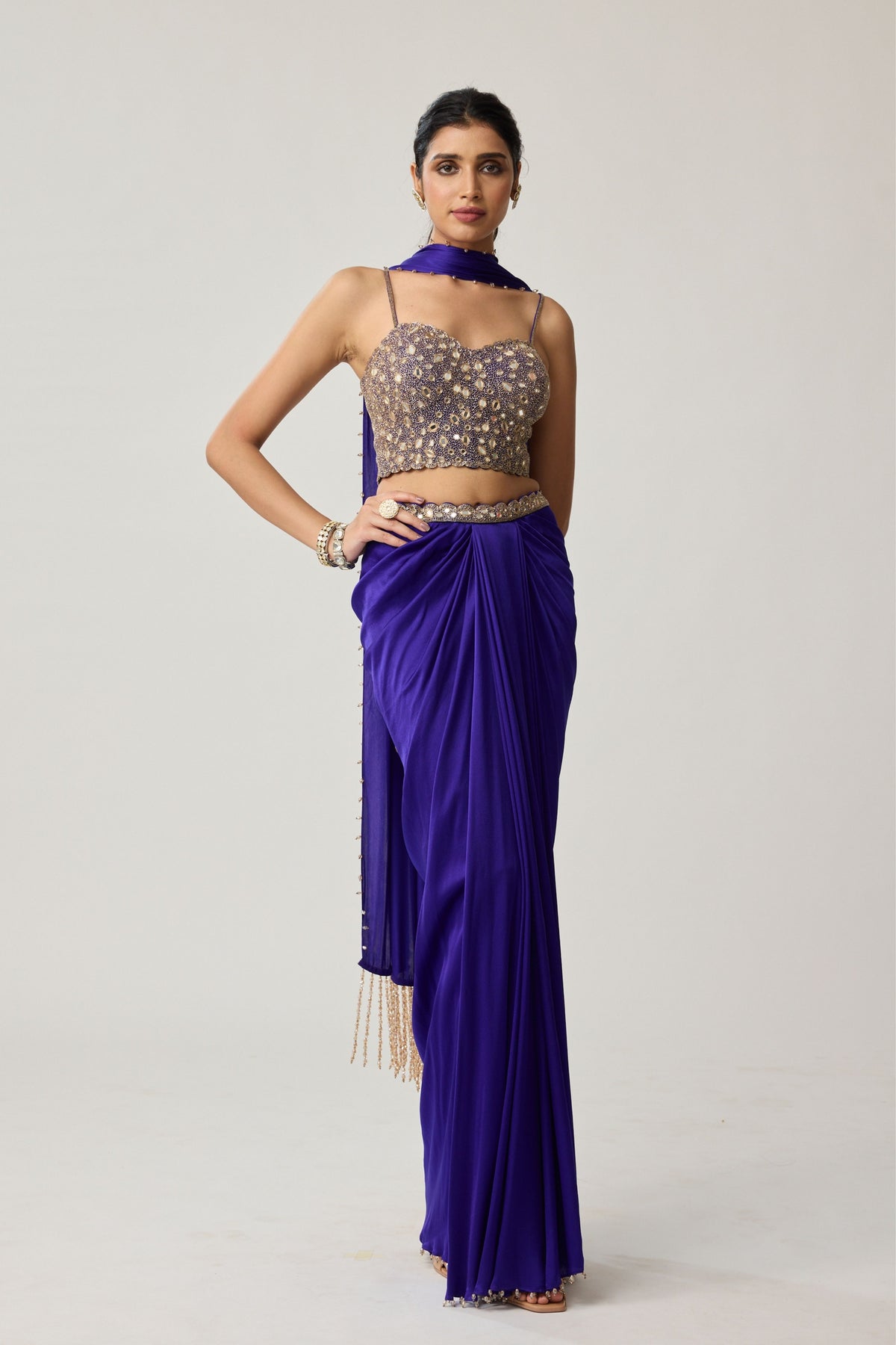 Persian Blue Draped Skirt Set