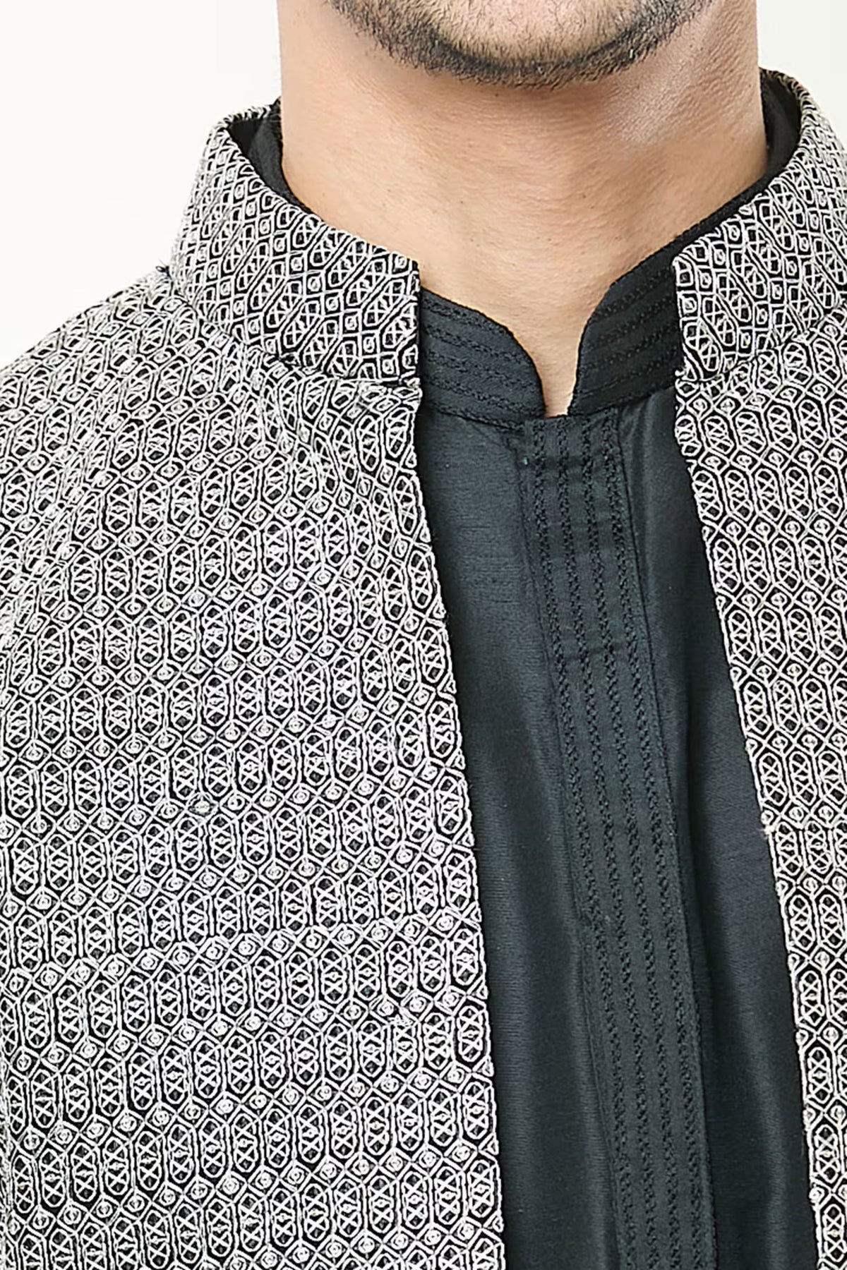 Black Embroidered jacket Set