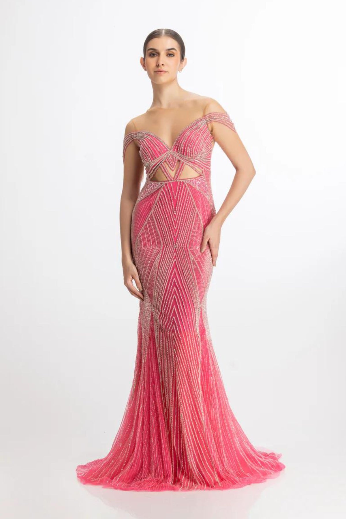 Bright pink trumpet fit gown