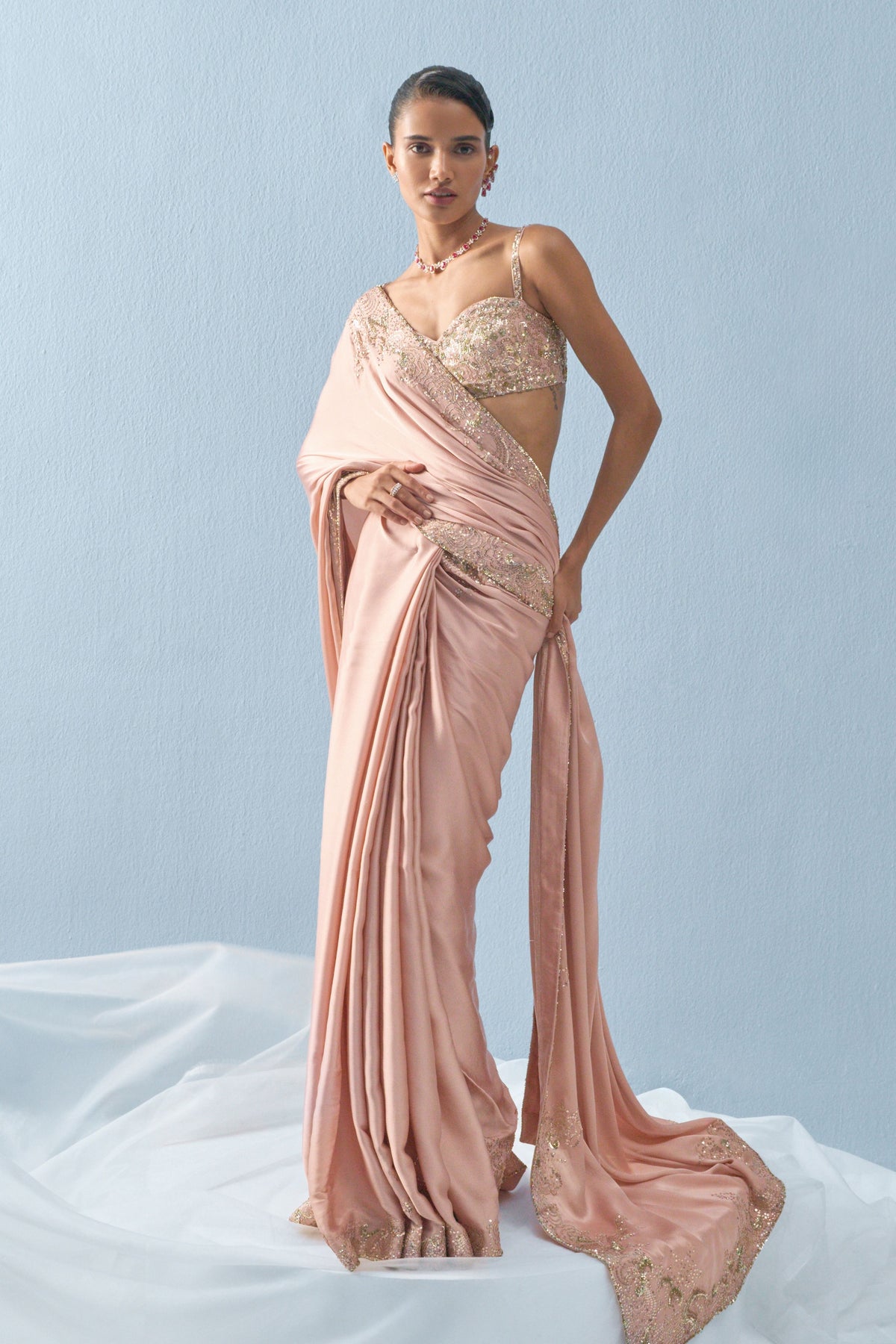 Nude Pink Saree Set