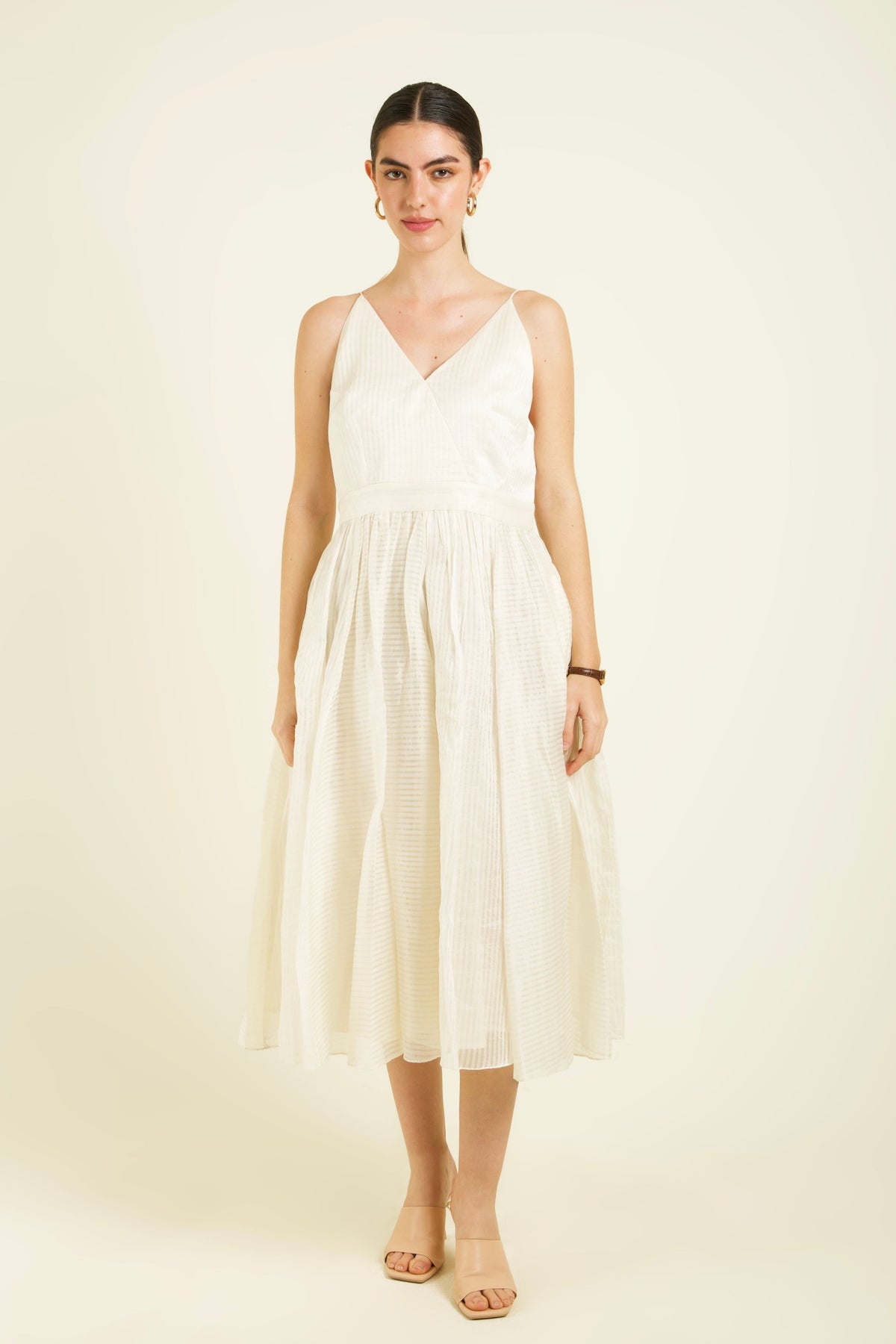 Ivory Stripe Organza Dress