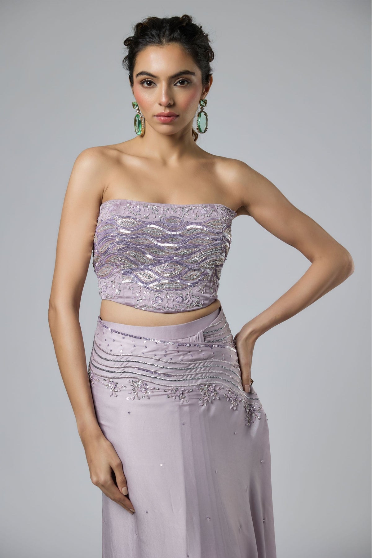 Dusty Lilac Draped Saree Set