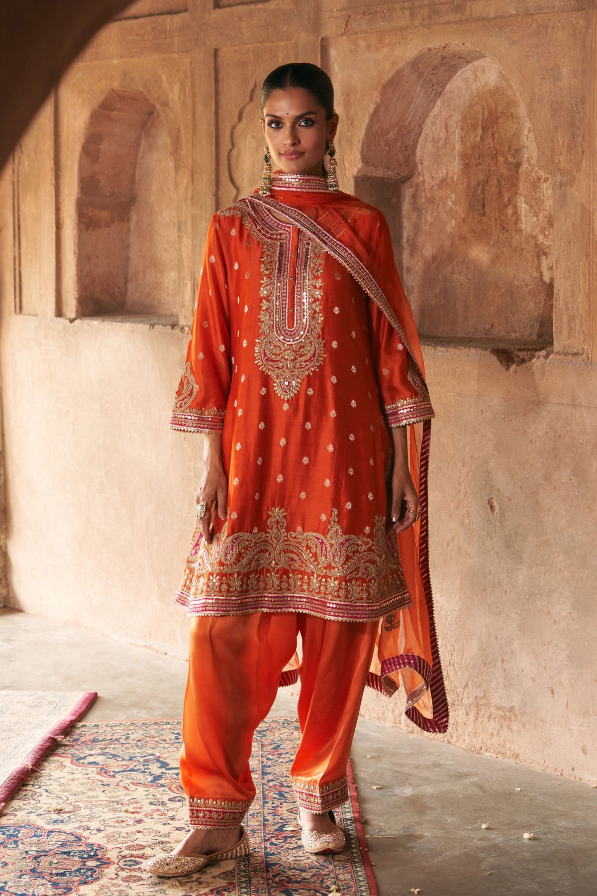 Farhana Orange Kurta Set