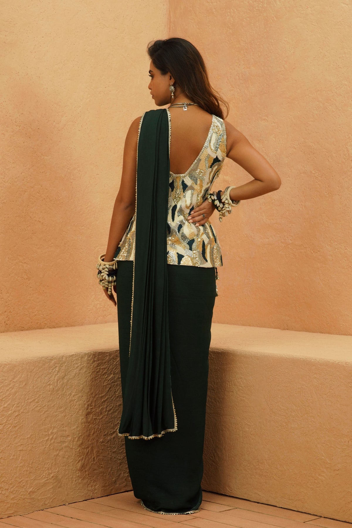 Zaynab Embellished Drape Saree Set