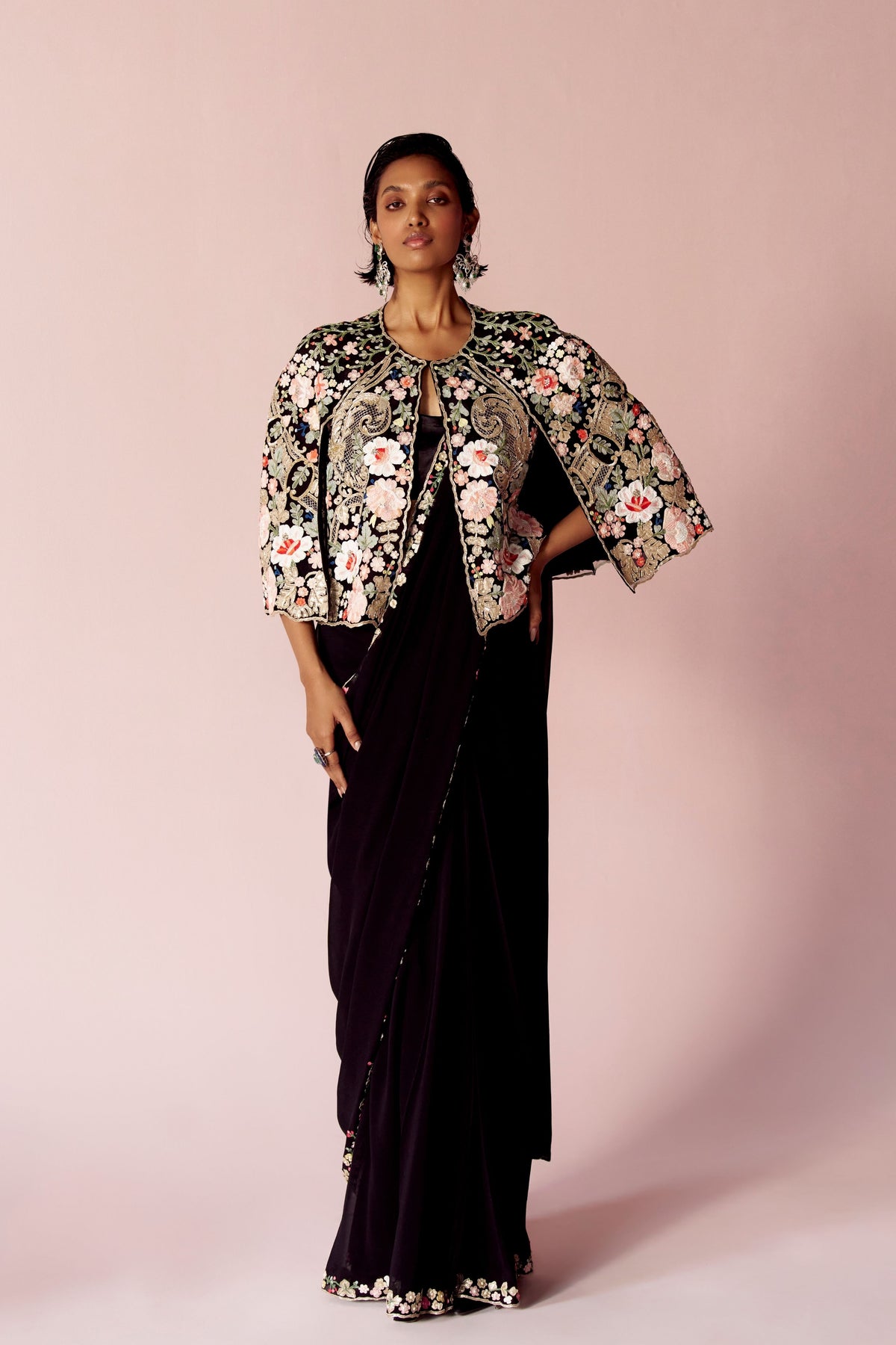 Miera Noire Embelished Saree and Cape