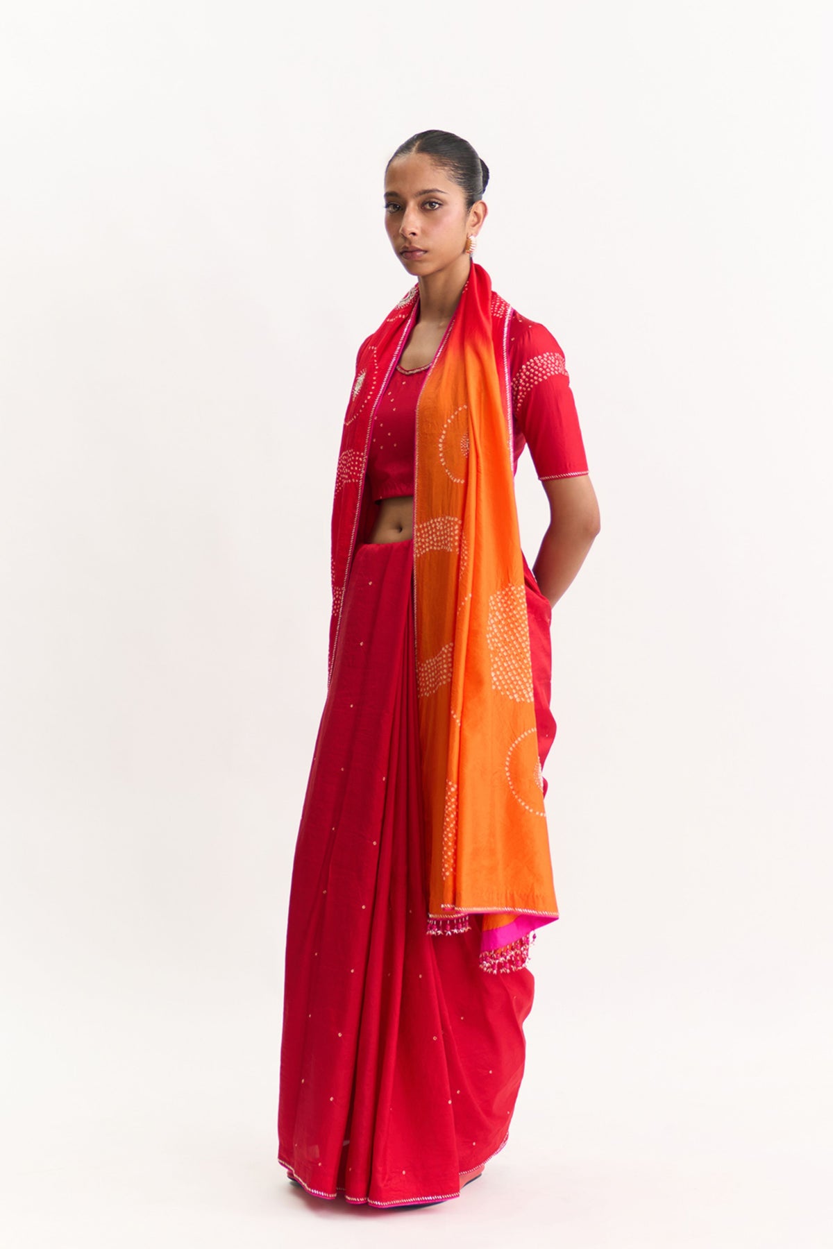 Luna Red Orange Saree