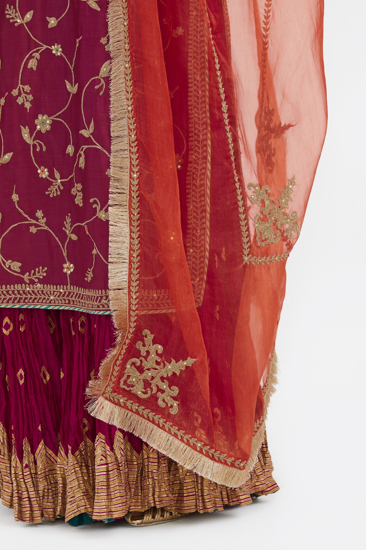 Chanderi Red Lehenga Set