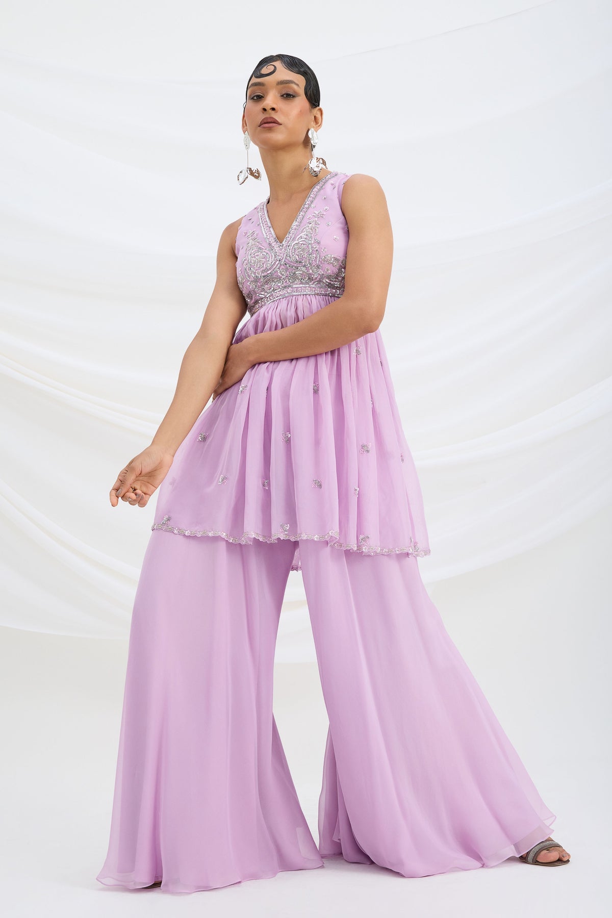 Lilac Organza Sharara Set