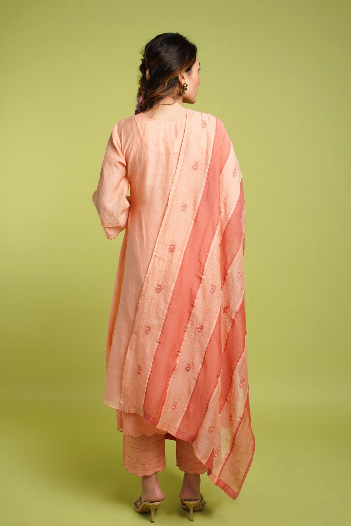 Peach Mul Chanderi Kurta Set