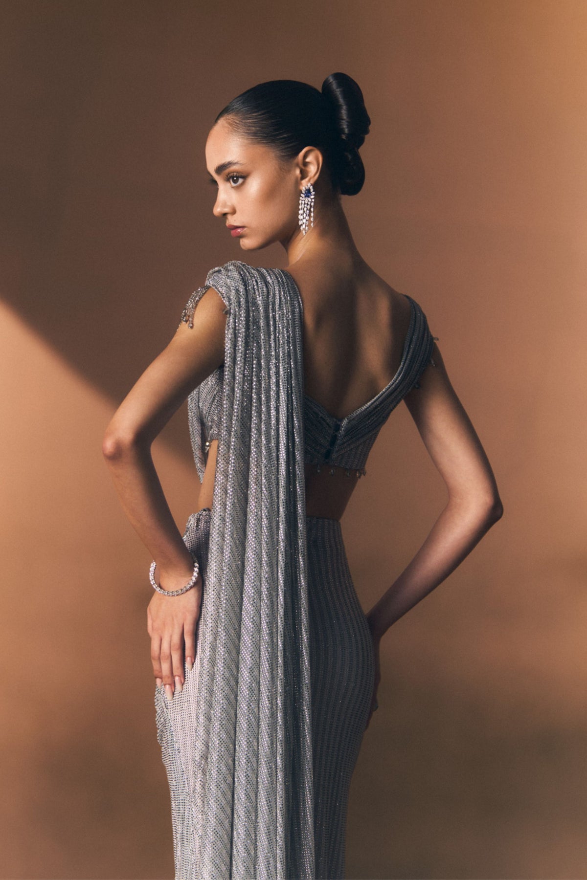 Pewter Drape Saree Set