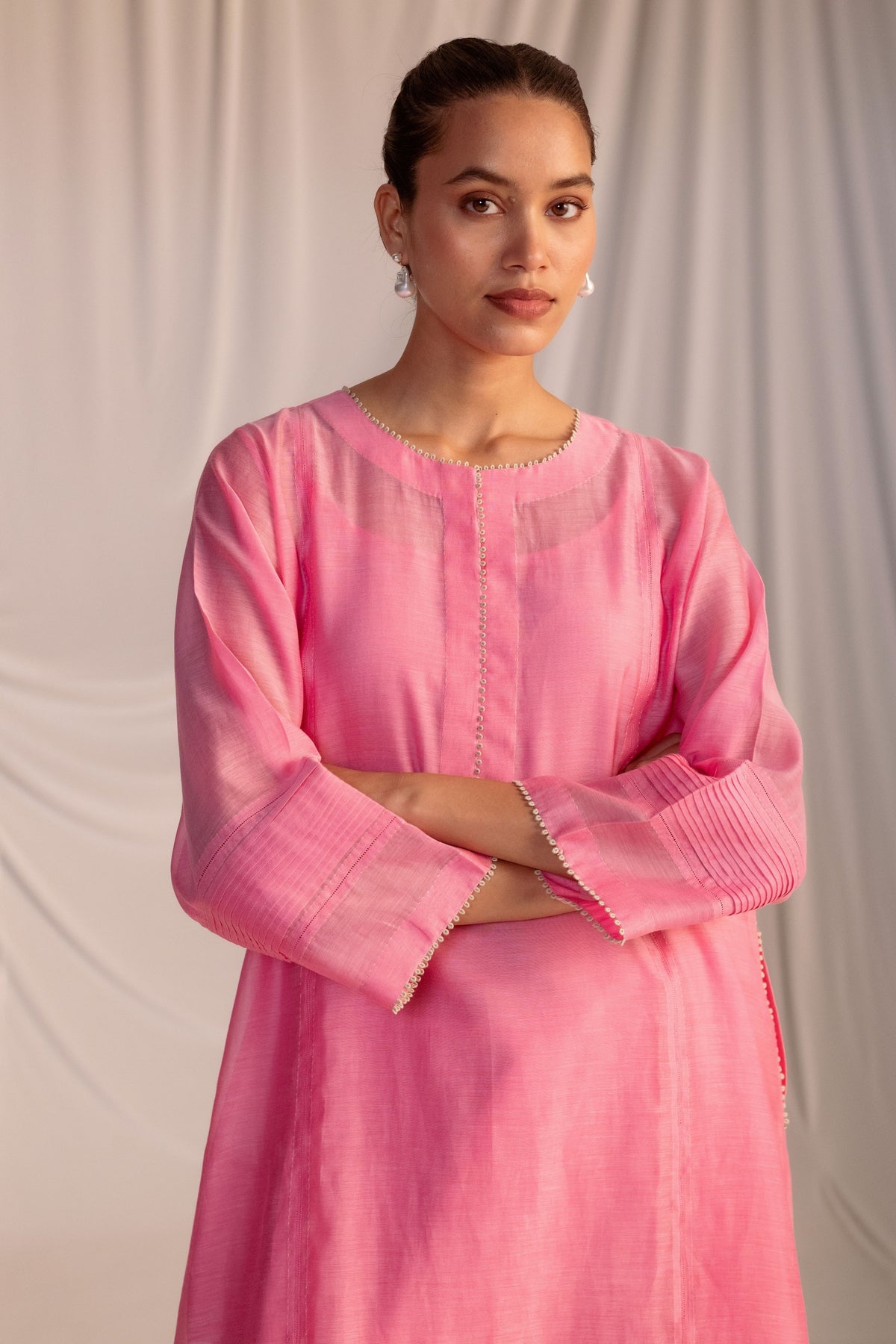 Pink Hand Embroidered Tunic Set