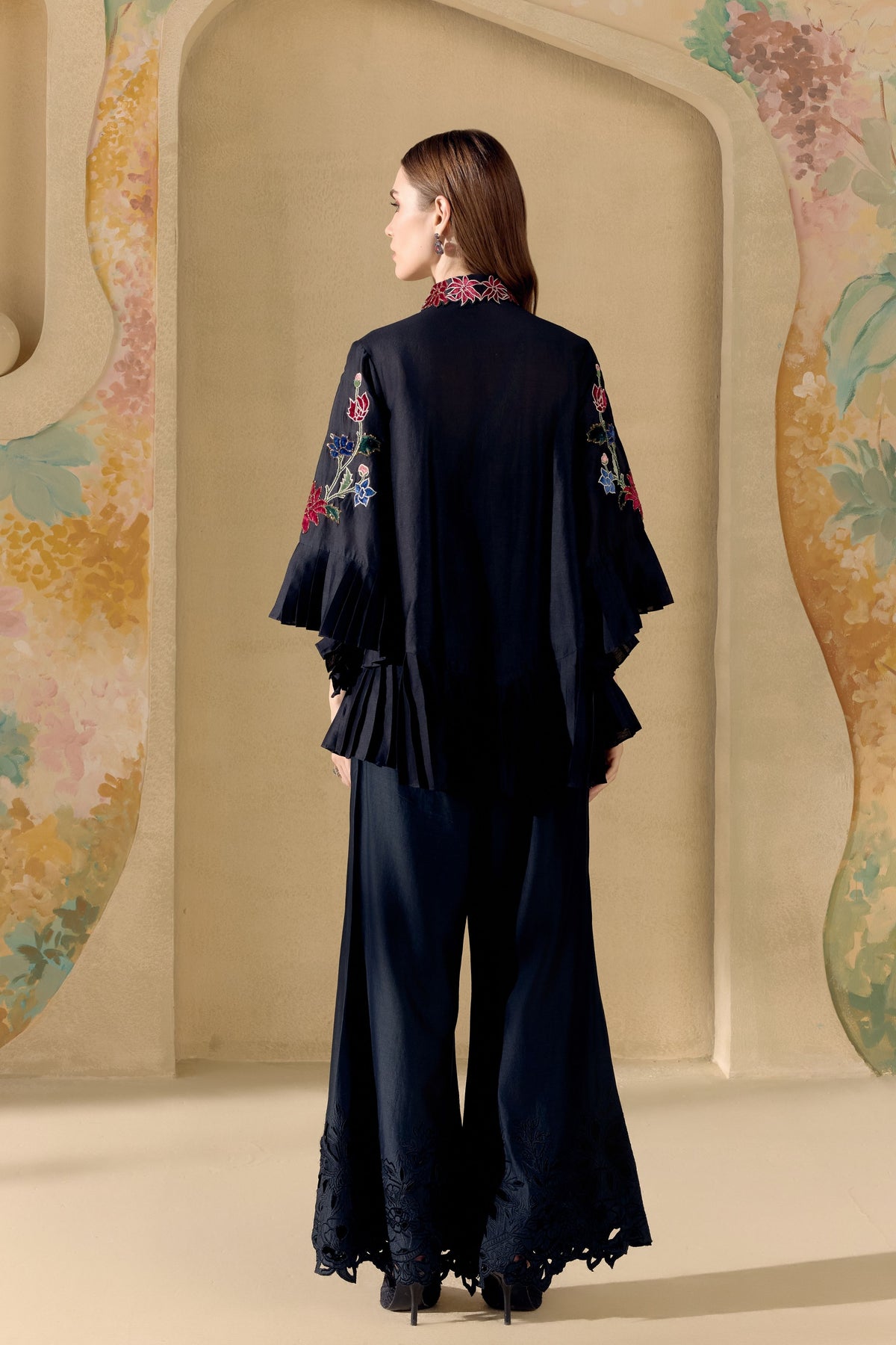 Black Botanica Pleated Shirt