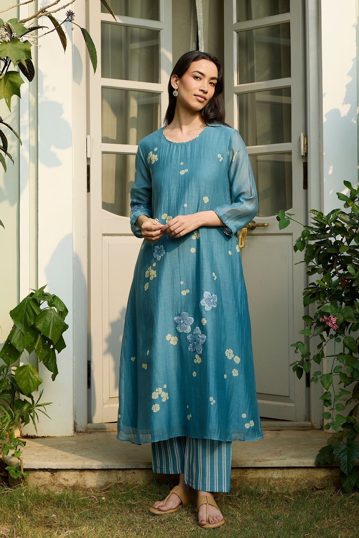 Ocean Blue Applique Kurta Set