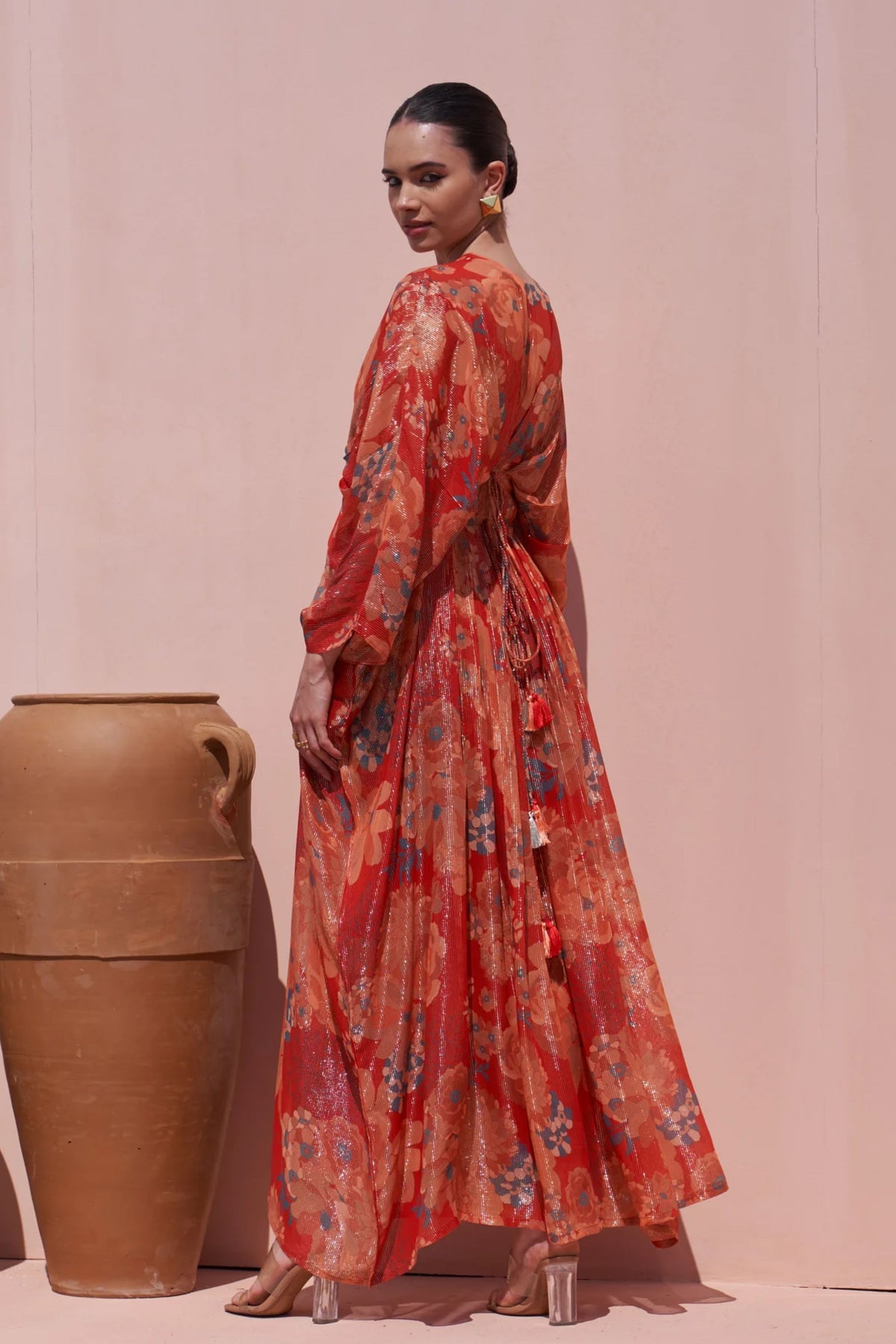 Red Moroccan Shimmer Belt Kaftan
