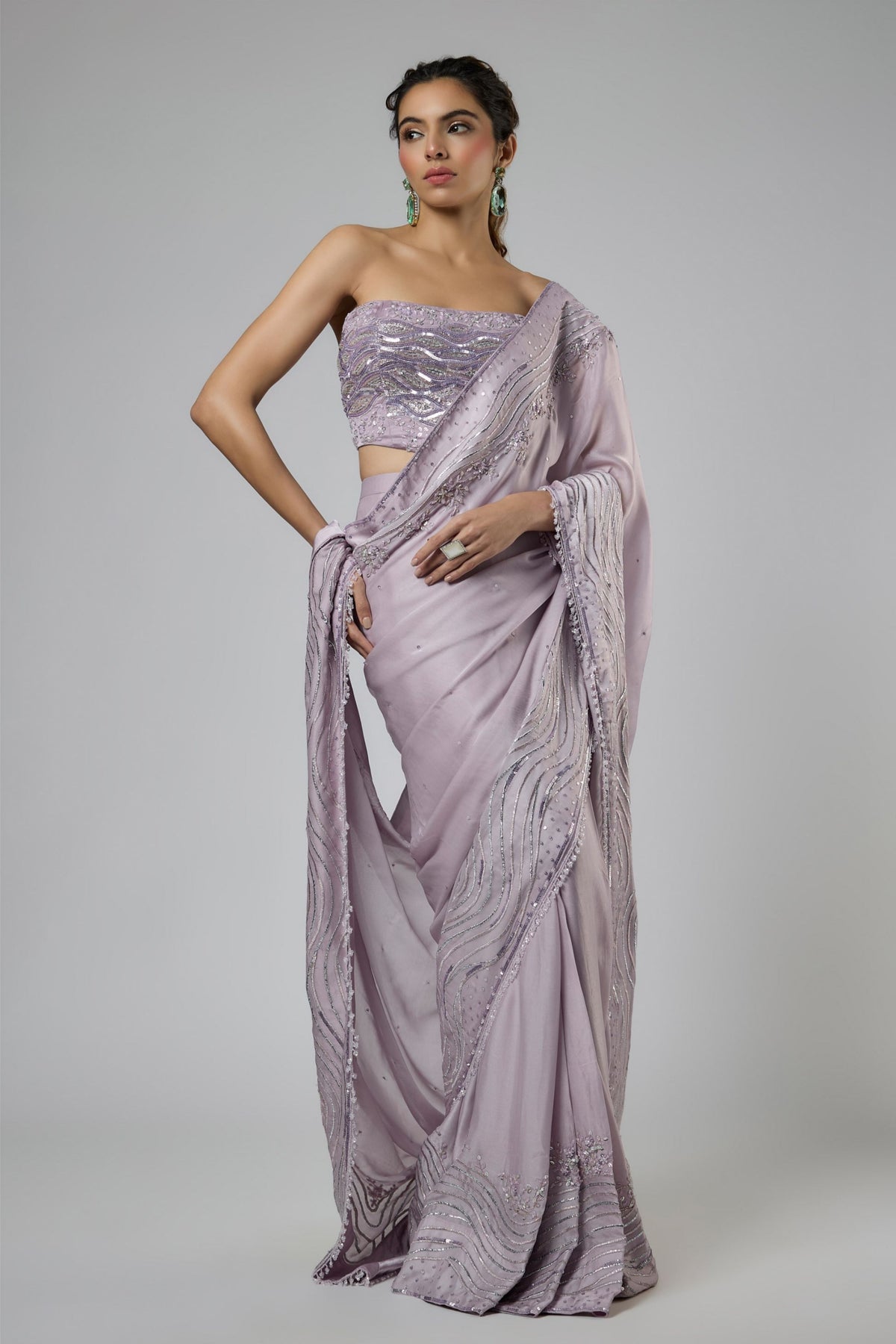 Dusty Lilac Draped Saree Set