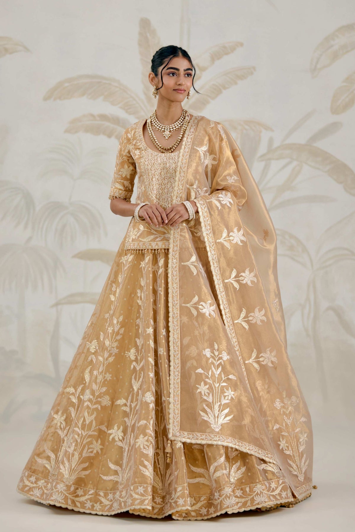 Gold Organza Kurta-lehenga Set