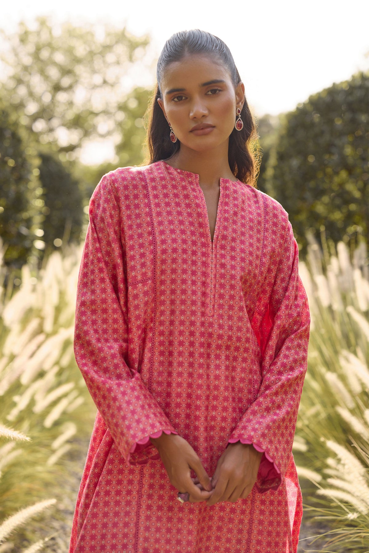 Fuschia Geometric Print Kurta