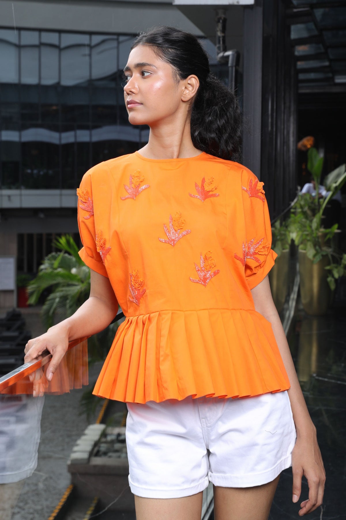 Pleated Orchid Whisper Orange Top