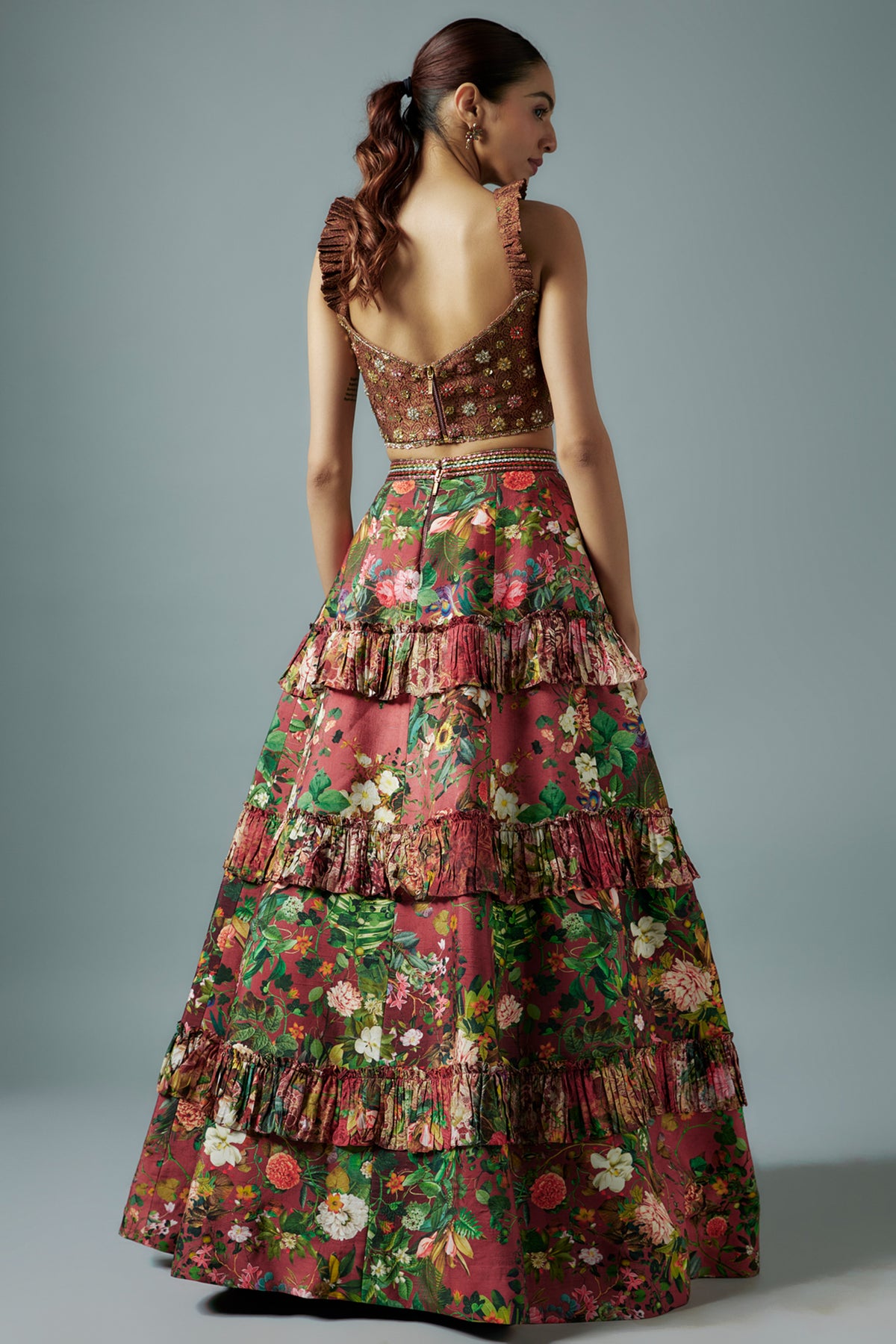Maroon Botanical Printed Lehenga Set