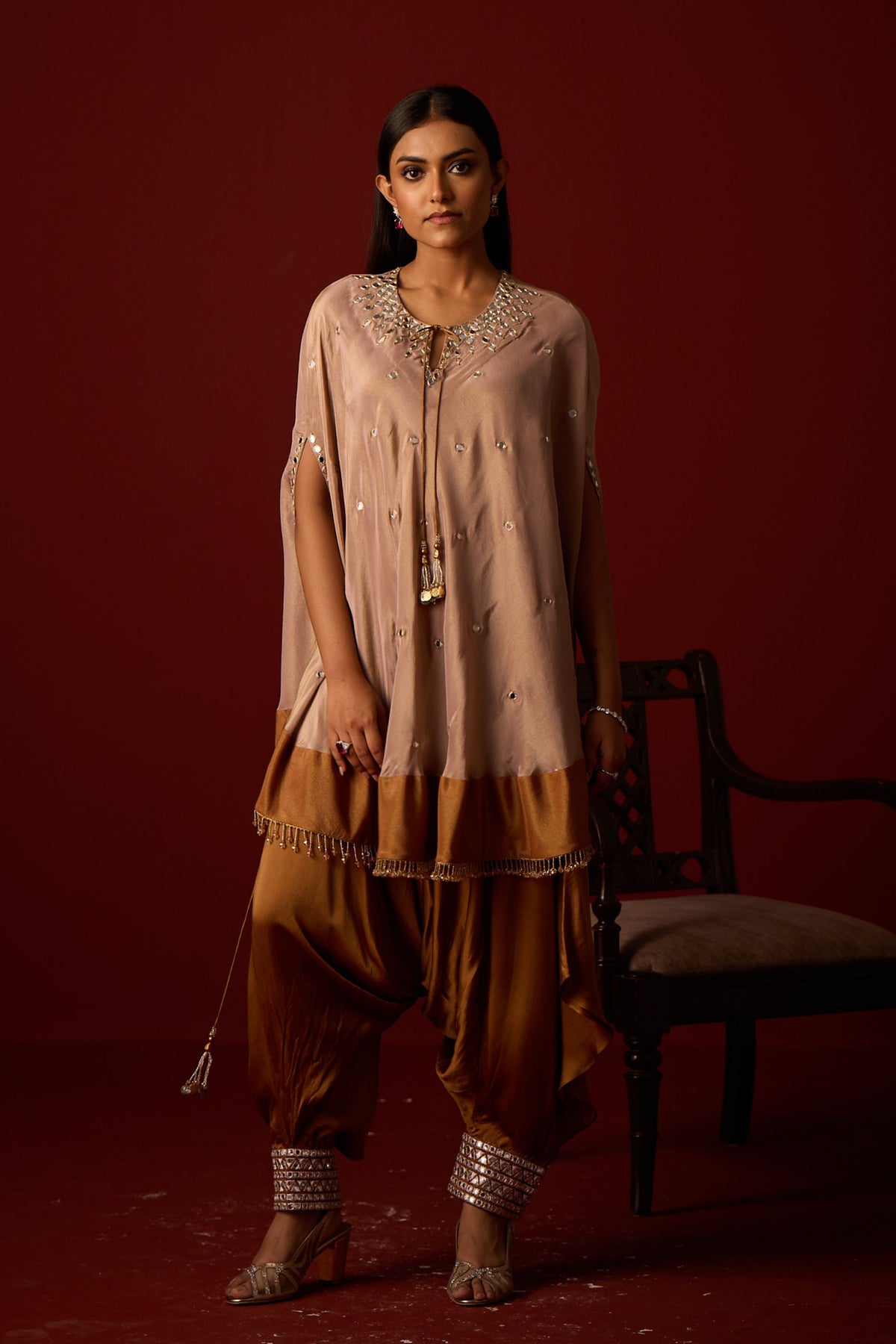 Antique Silver Mirror Work Round Cape Set