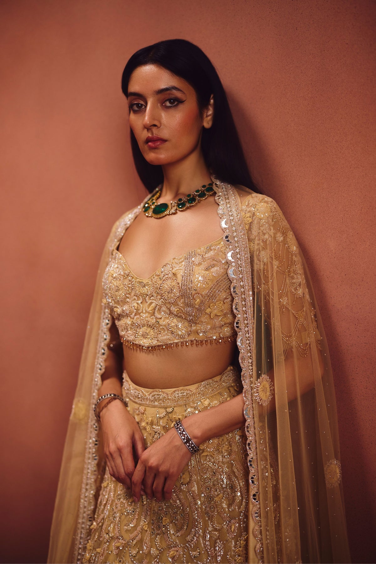 Champagne Embroidered Lehenga Set