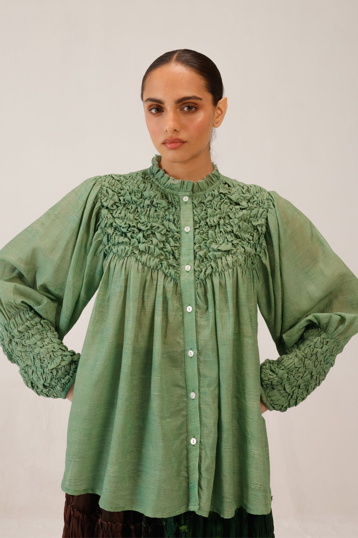 Green Smocked Shirt