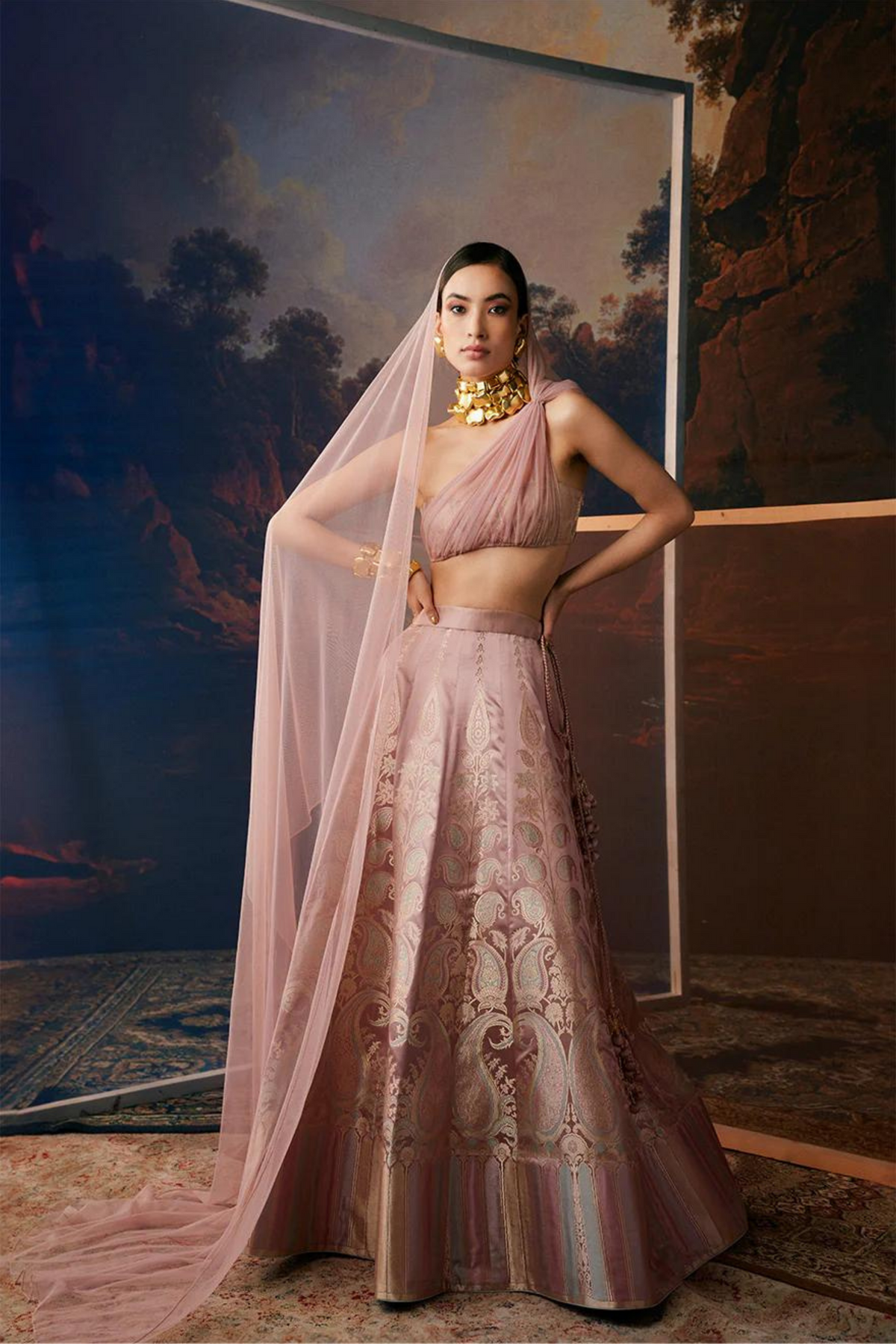 Handwoven Blush Pink Silk Lehenga