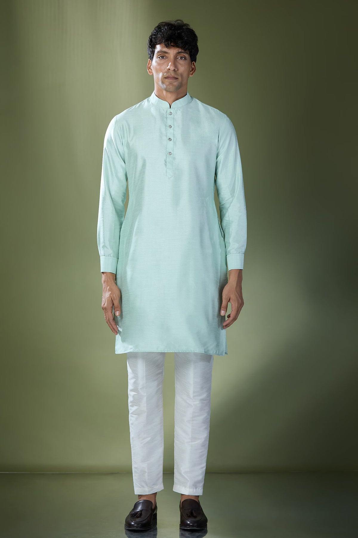 Sea Green Embroidered Nehru Jacket Set
