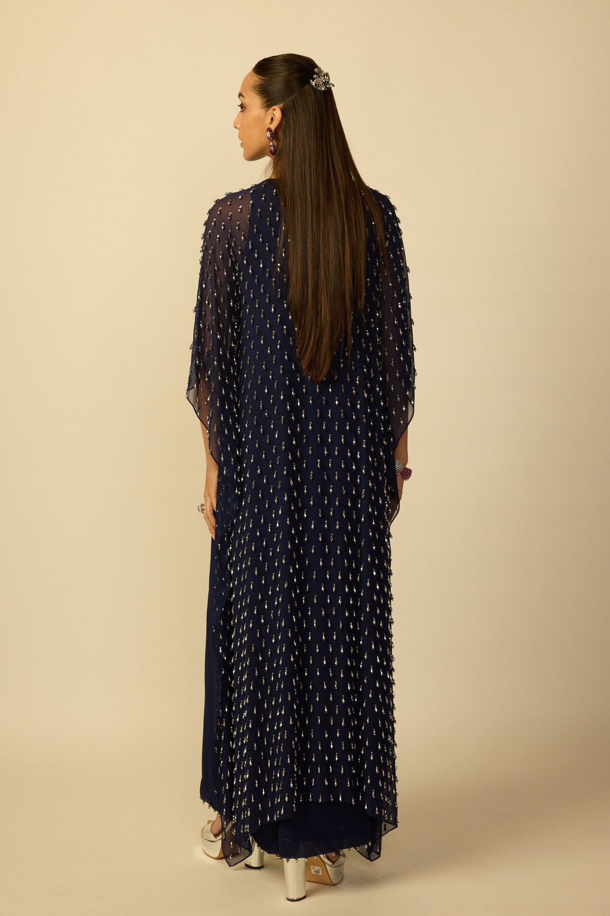 Deep Blue Silver Kaftan Set