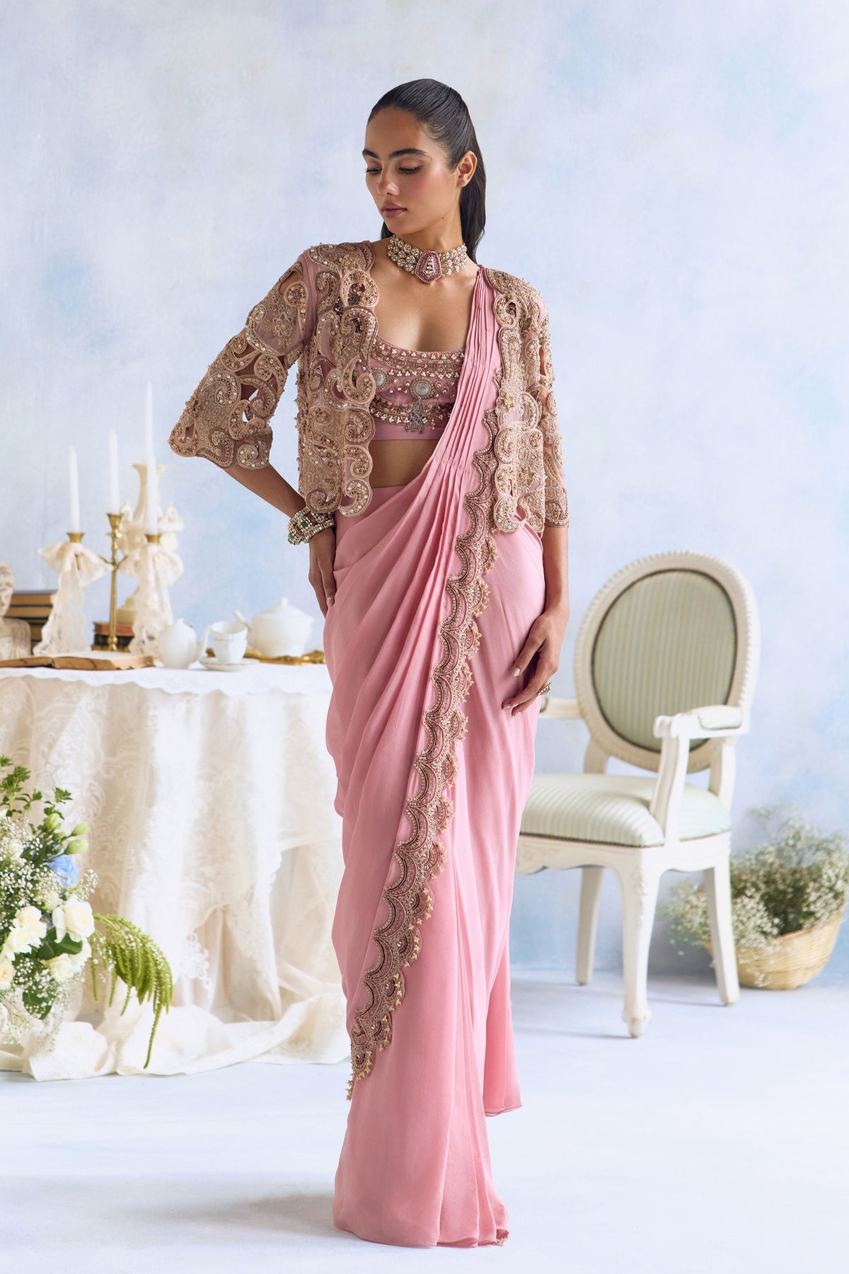Rose Jacket Saree Set