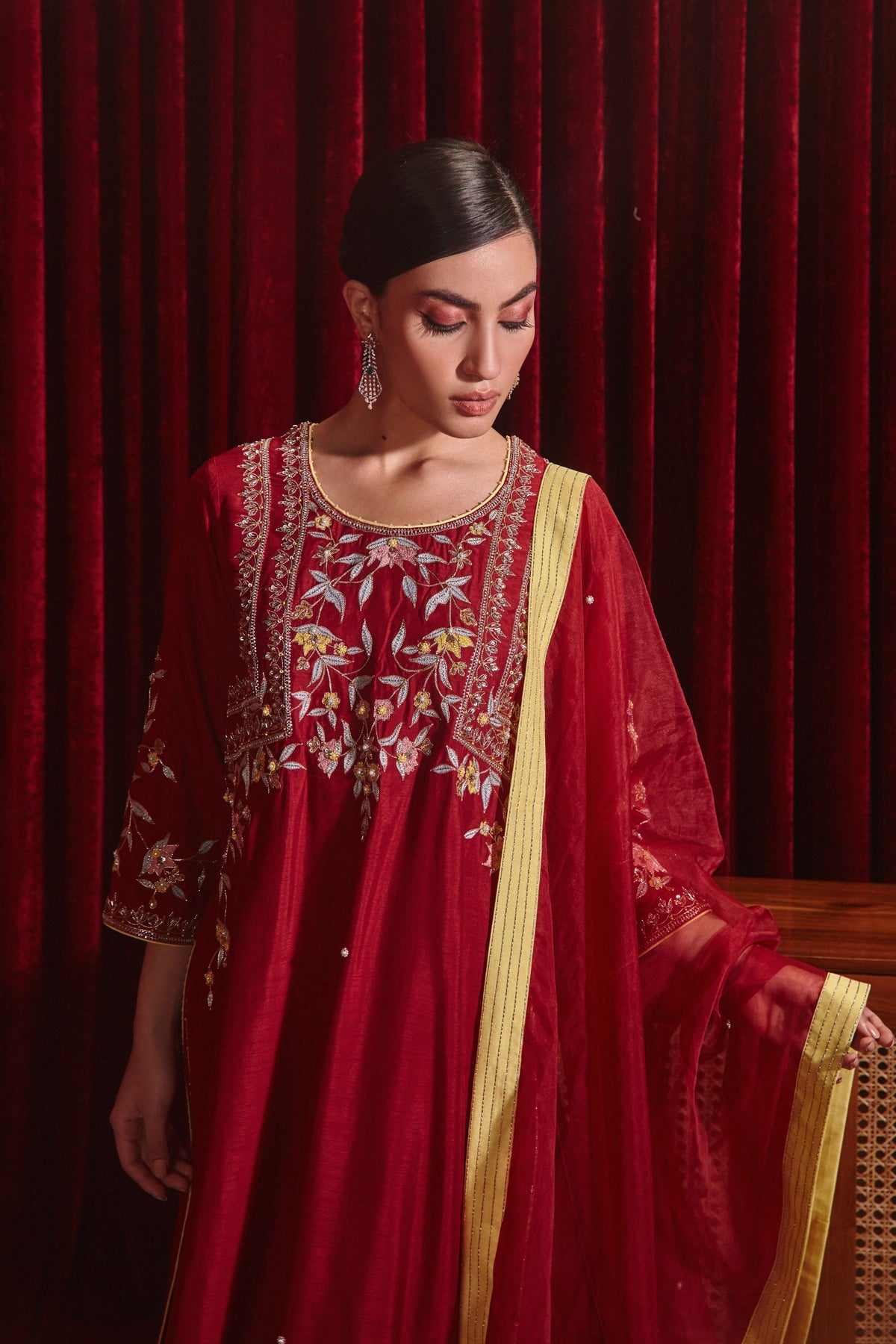 Wine Preeti Kurta Set