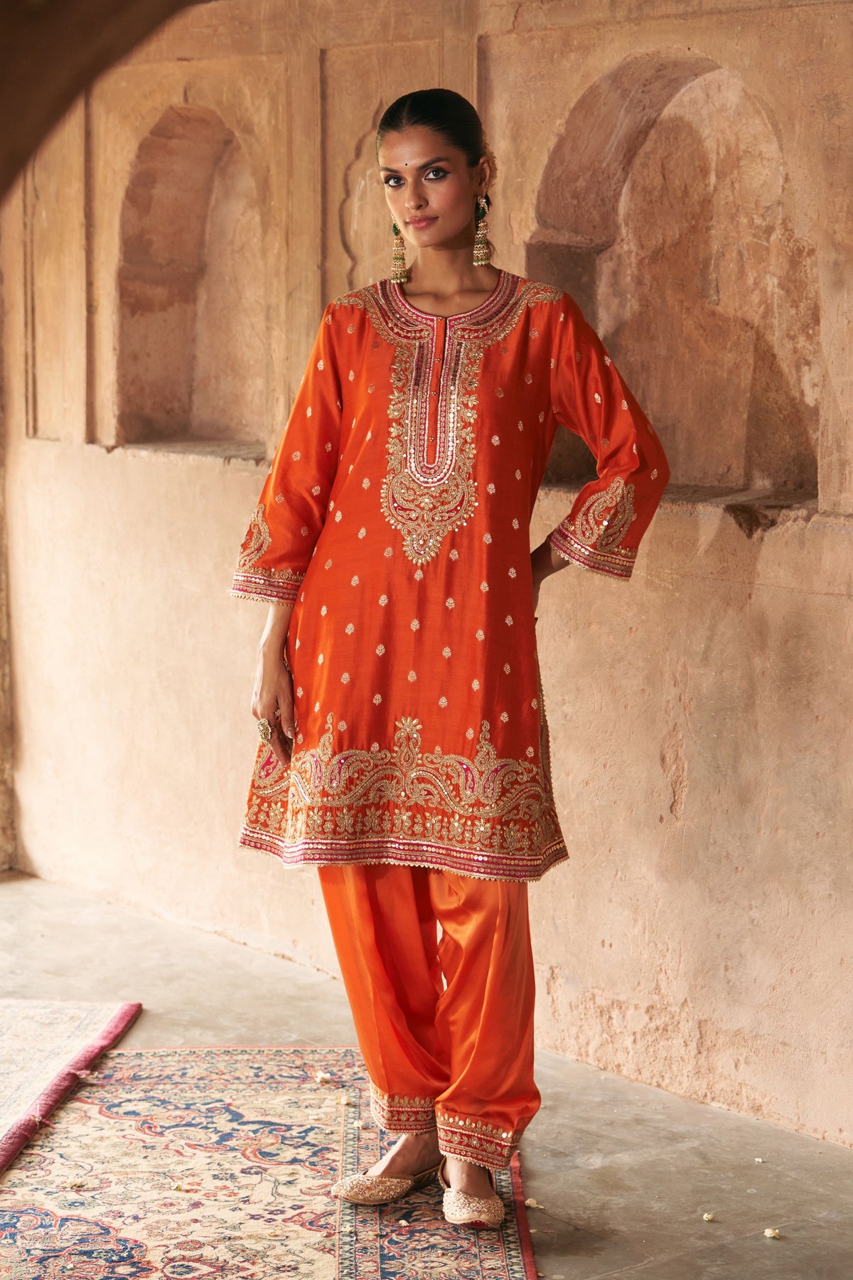 Farhana Orange Kurta Set